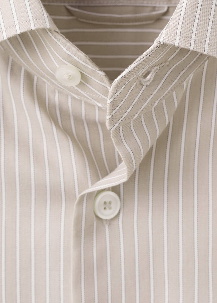 Slim fit striped cotton shirt — Sand