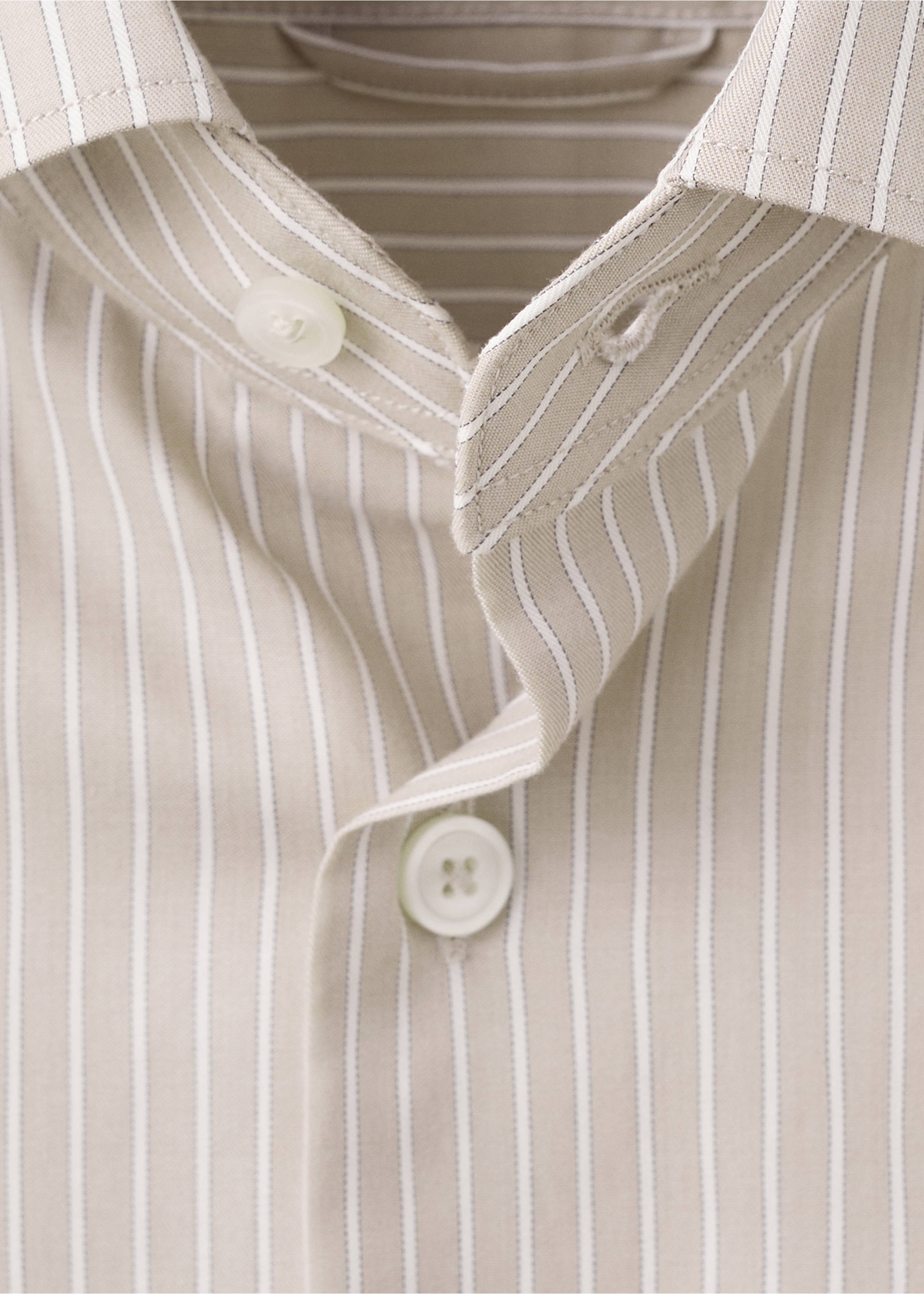 Slim fit striped cotton shirt - Details of the article 8, Sand. Ref: 27095934-01.