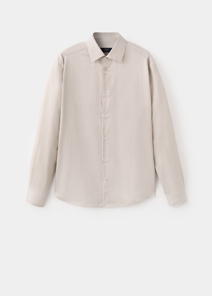 Slim fit striped cotton shirt — Sand