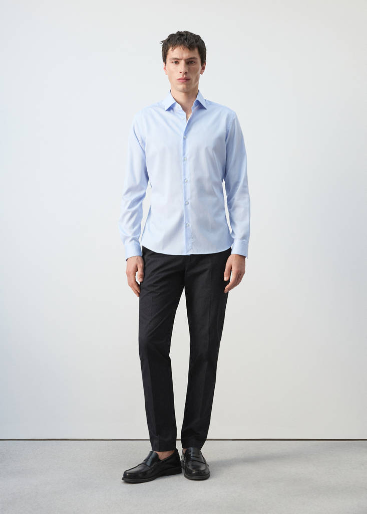 Slim fit striped cotton shirt — Sky Blue