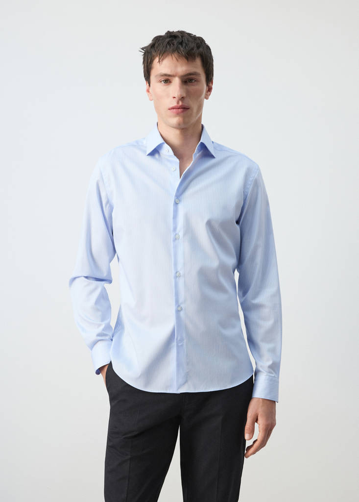 Slim fit striped cotton shirt — Sky Blue
