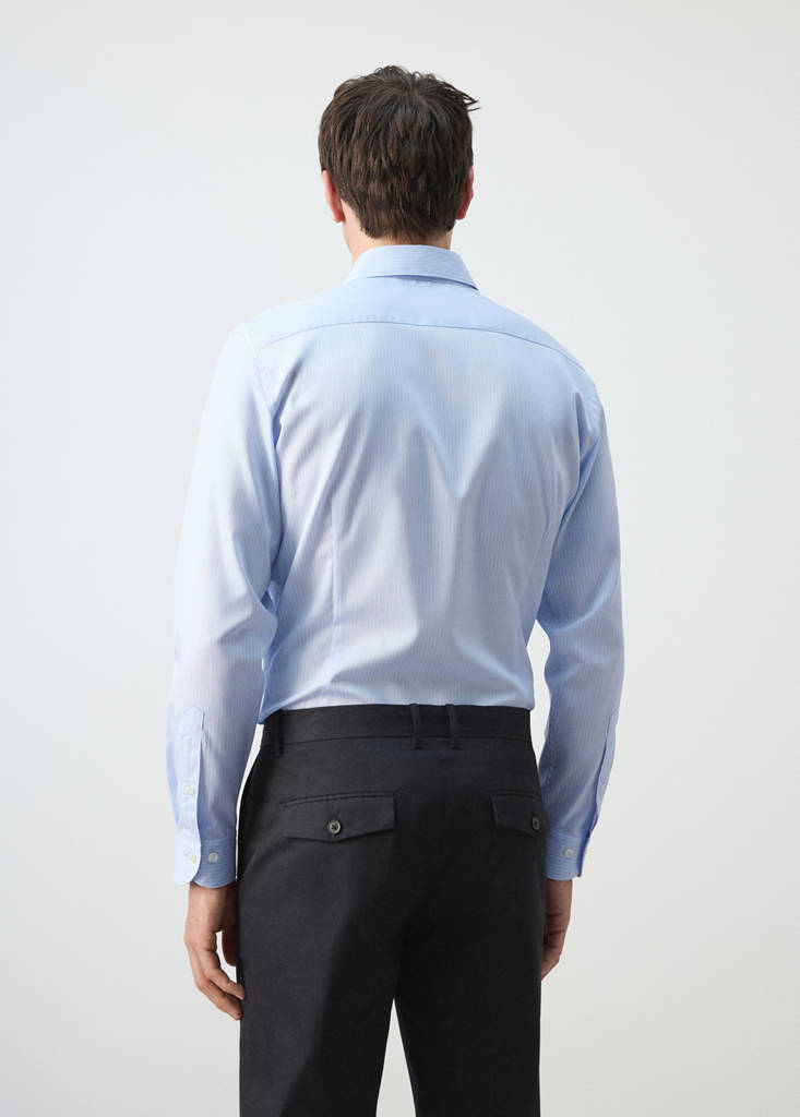 Slim fit striped cotton shirt — Sky Blue