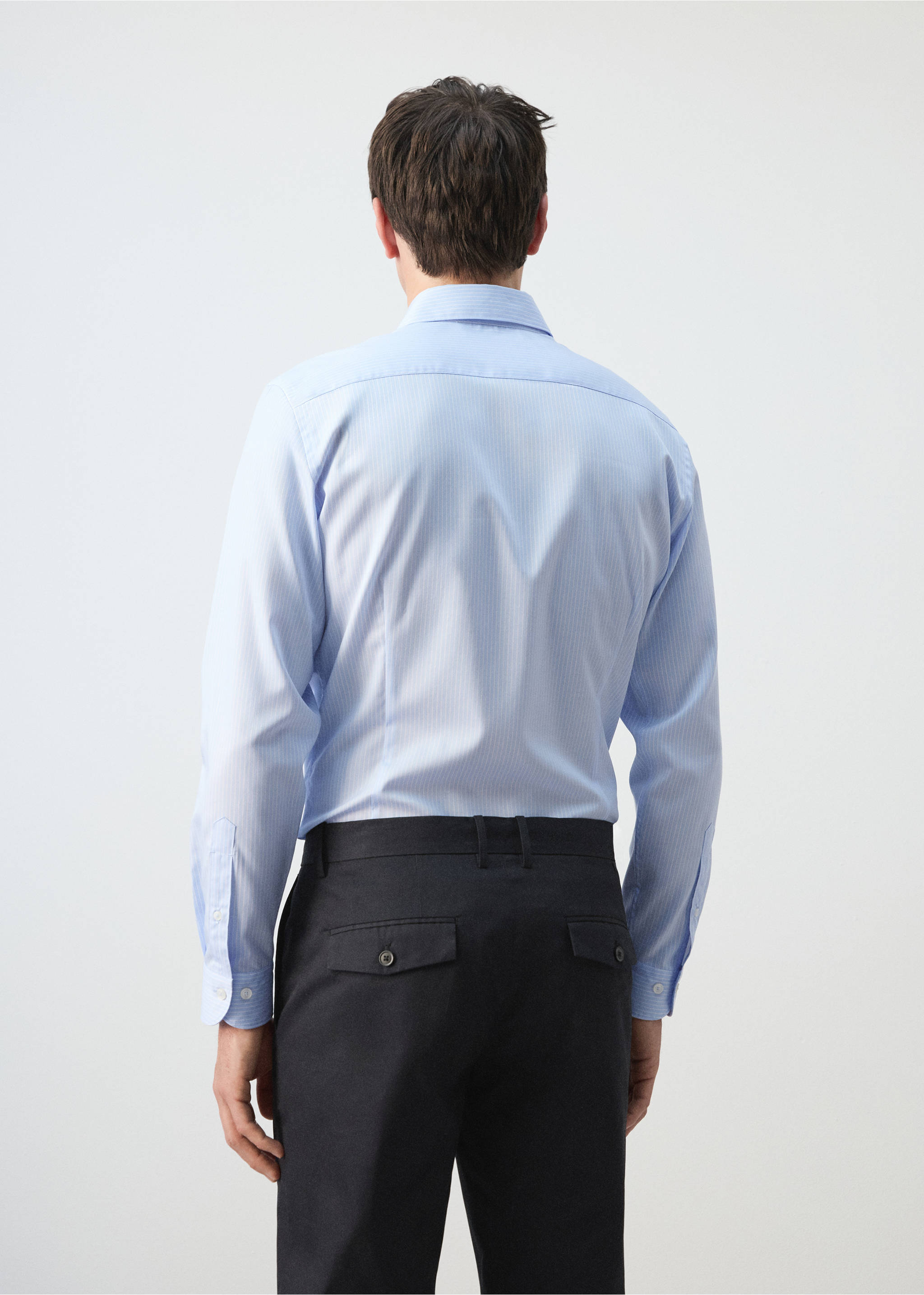 Хлопковая рубашка slim fit в полоску - Обратная сторона изделия, Небесно-голубой. Ref: 27095934-00.