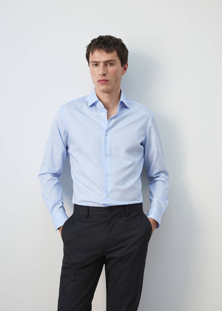 Slim fit striped cotton shirt — Sky Blue
