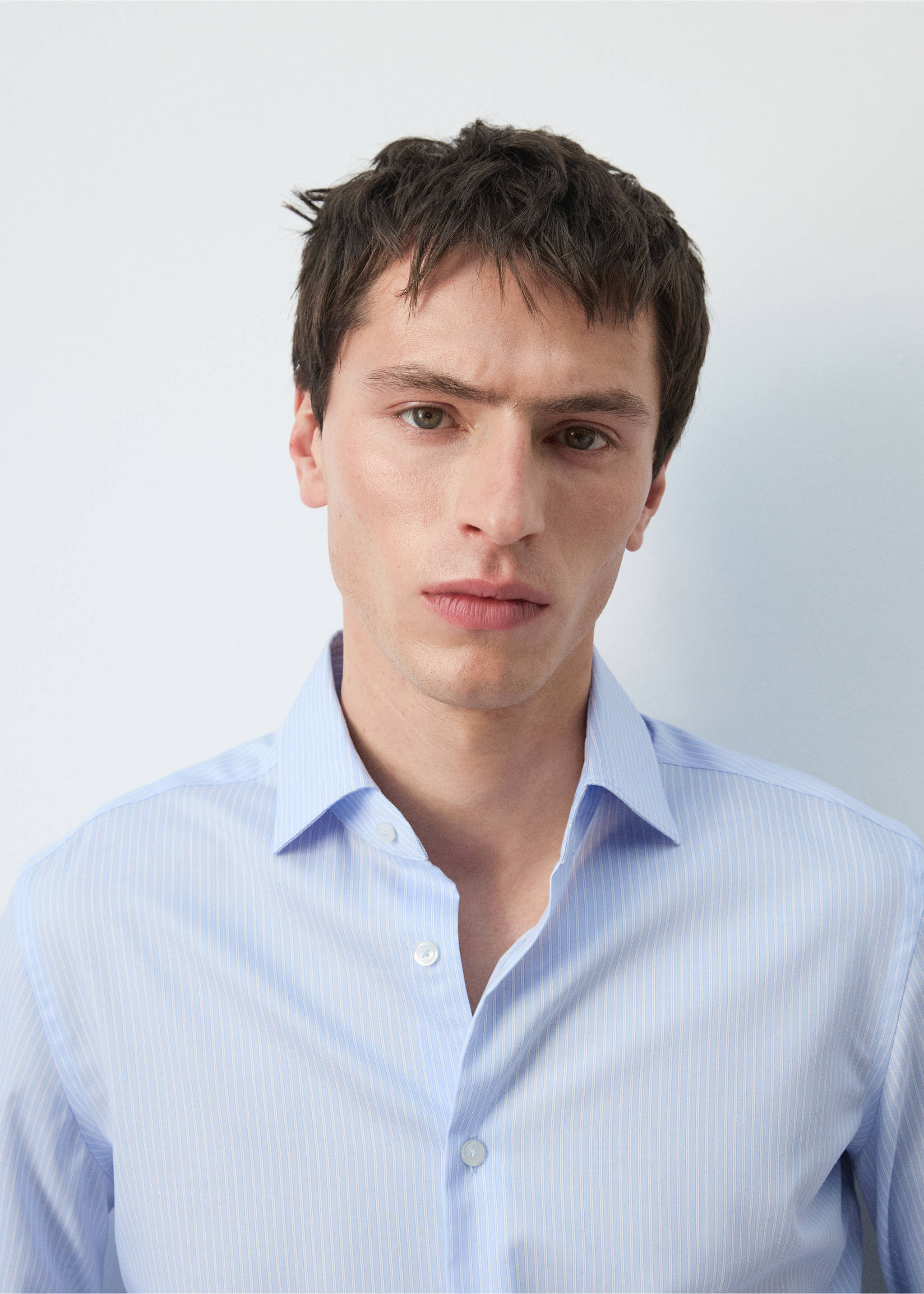 Хлопковая рубашка slim fit в полоску - Деталь изделия 6, Небесно-голубой. Ref: 27095934-00.