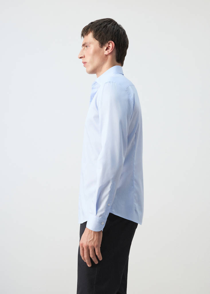Slim fit striped cotton shirt — Sky Blue