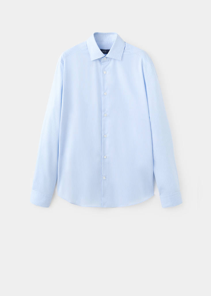 Slim fit striped cotton shirt — Sky Blue