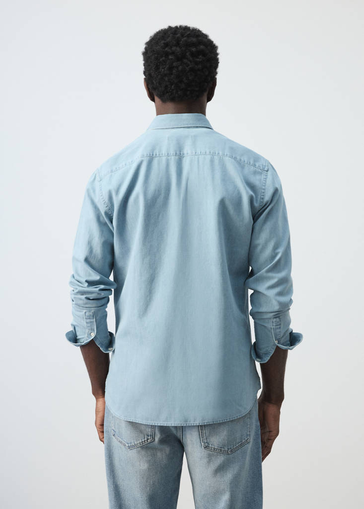 Regular fit denim shirt in cotton-linen — Light Blue