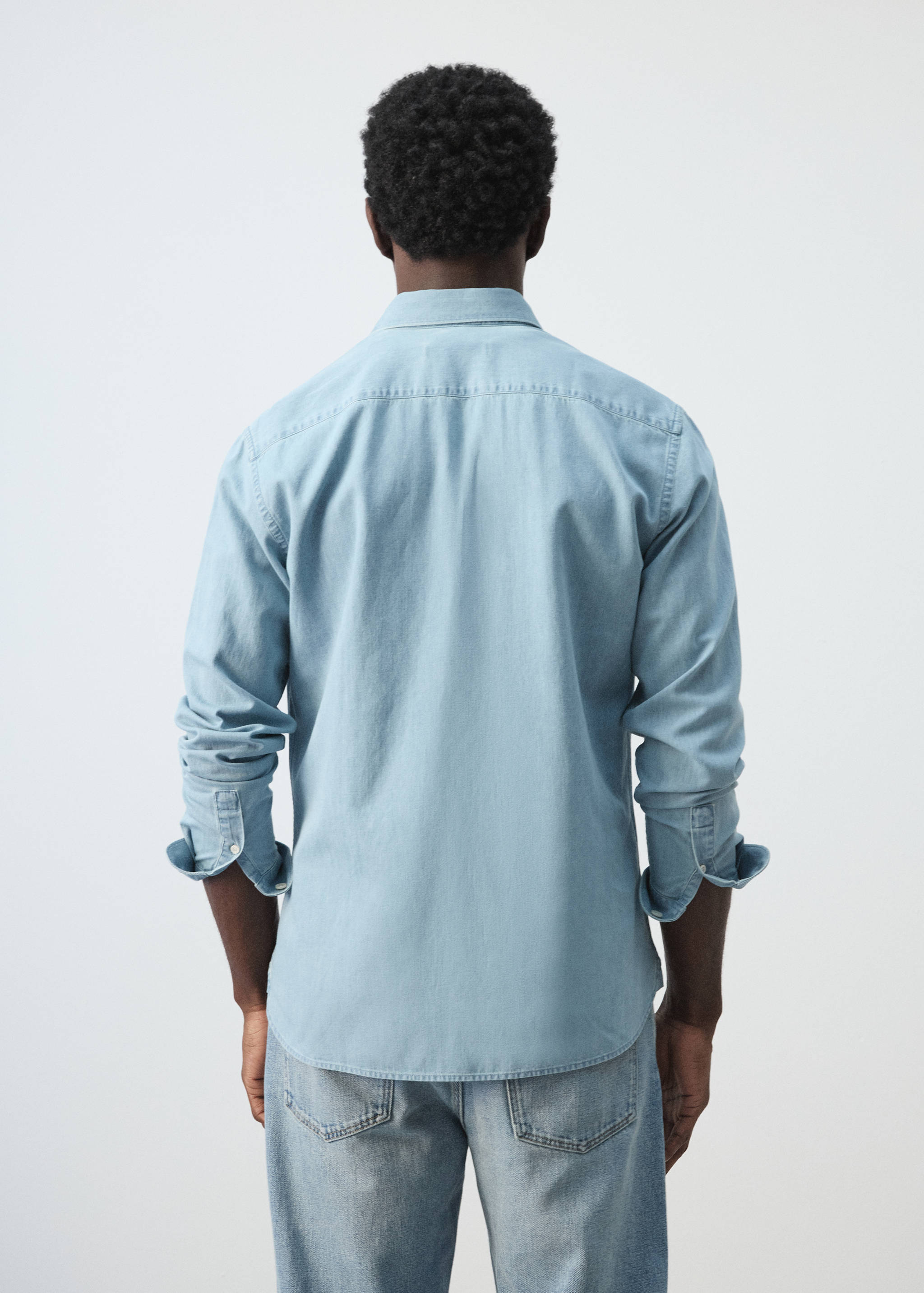 Regular fit denim shirt in cotton-linen - Reverse of the article