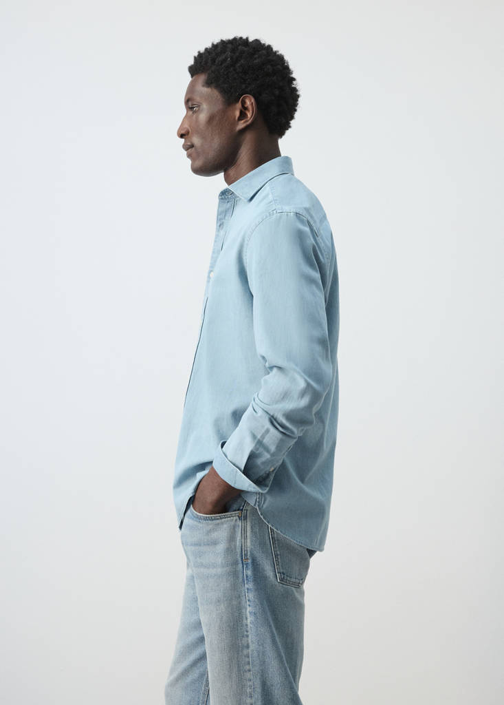 Regular fit denim shirt in cotton-linen — Light Blue
