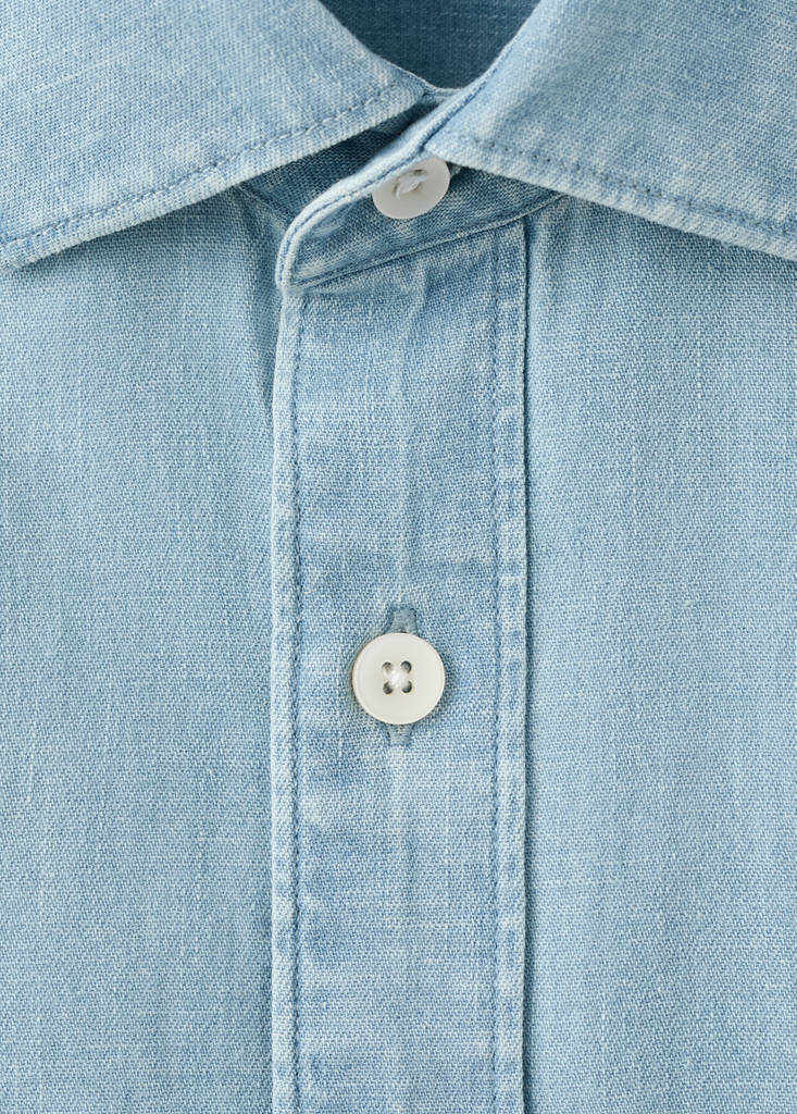 Regular fit denim shirt in cotton-linen — Light Blue