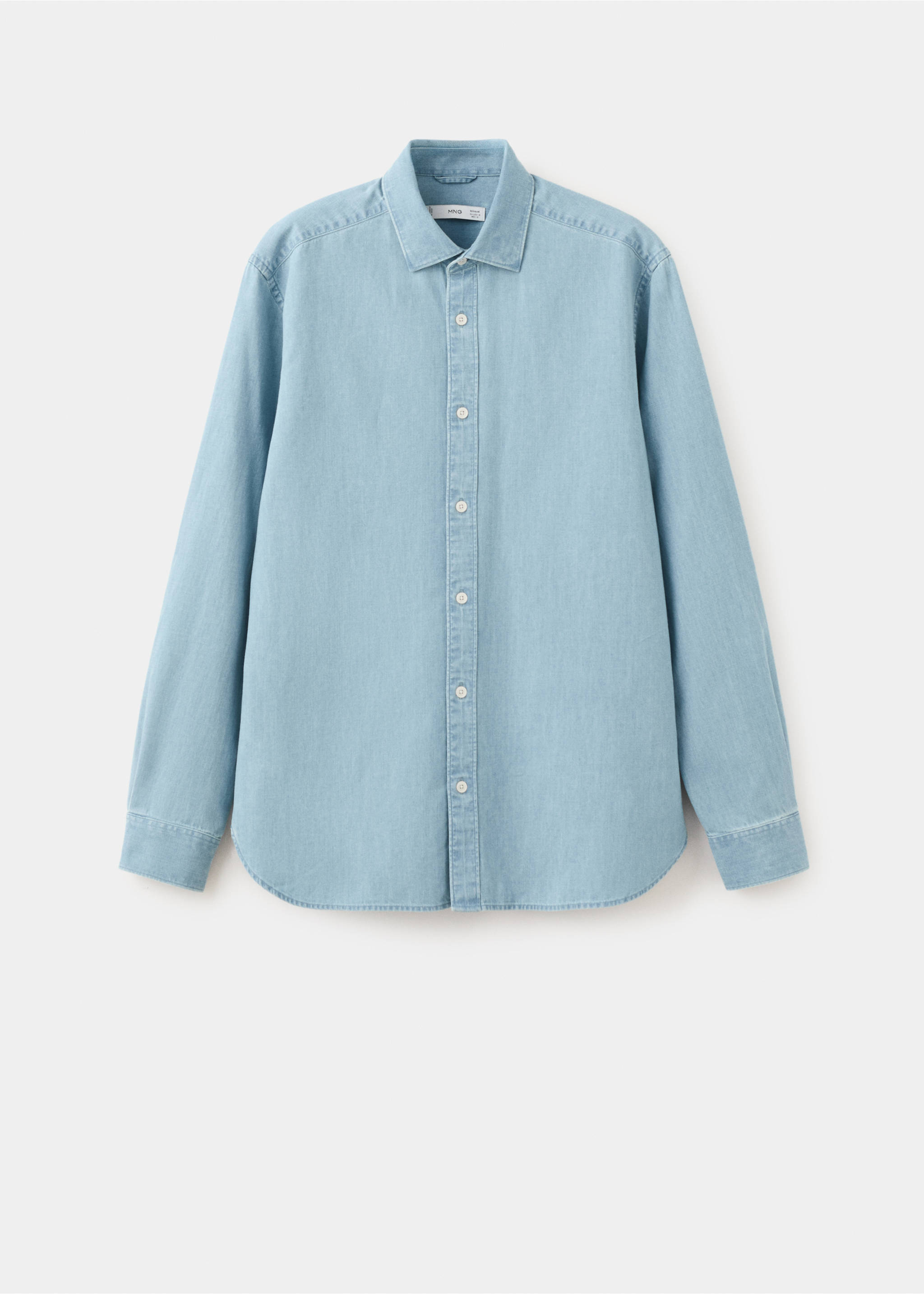 Джинсовая рубашка стандартного кроя из хлопка и льна - Изделие без модели, Светло-синий. Ref: 27095936-00.