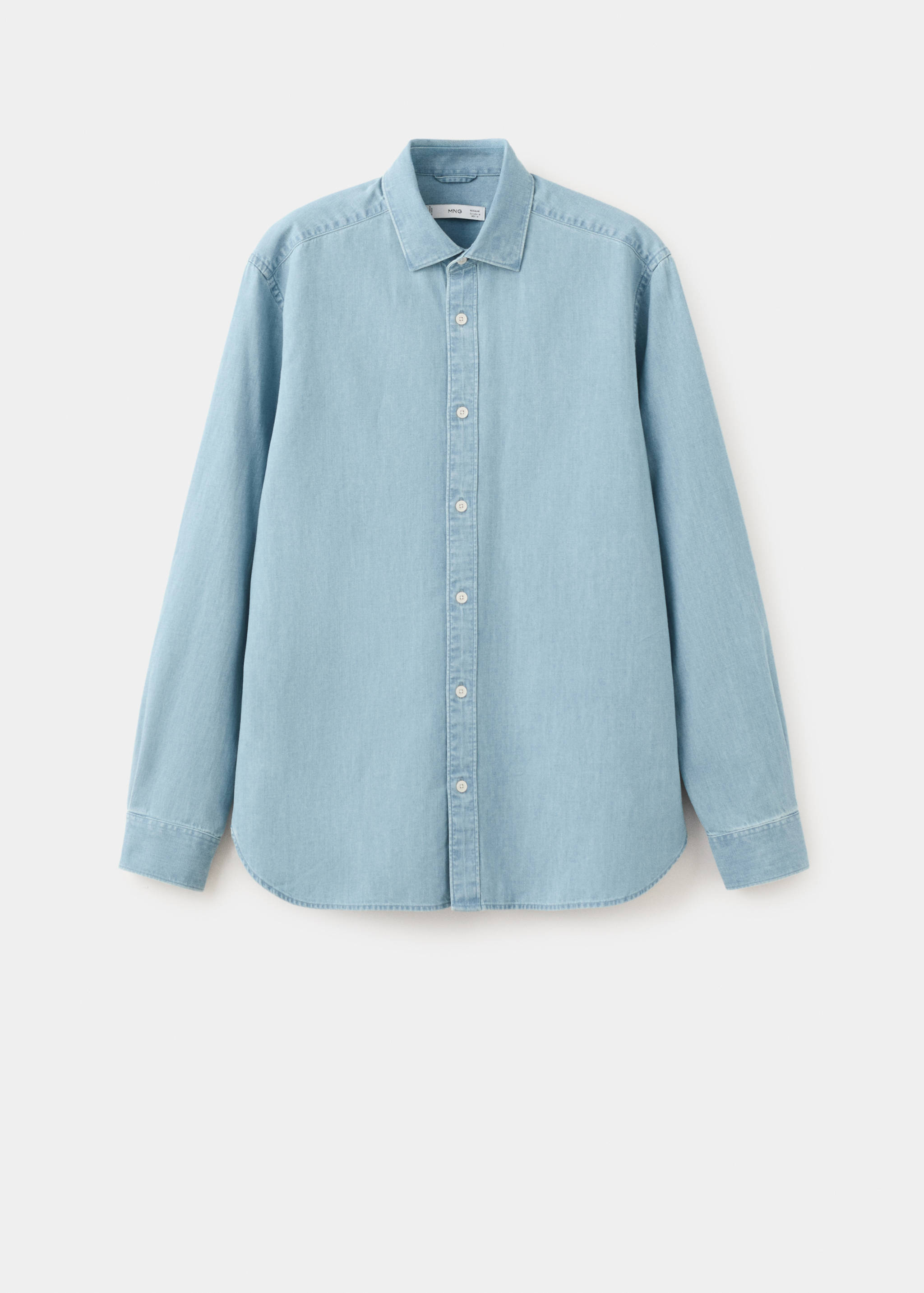 قميص دنيم بقصة عادية من القطن والكتان - منتج دون نموذج