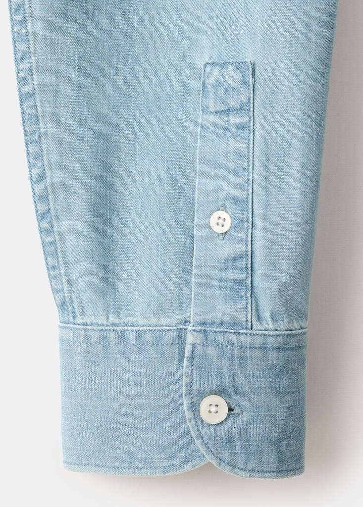 Regular fit denim shirt in cotton-linen — Light Blue