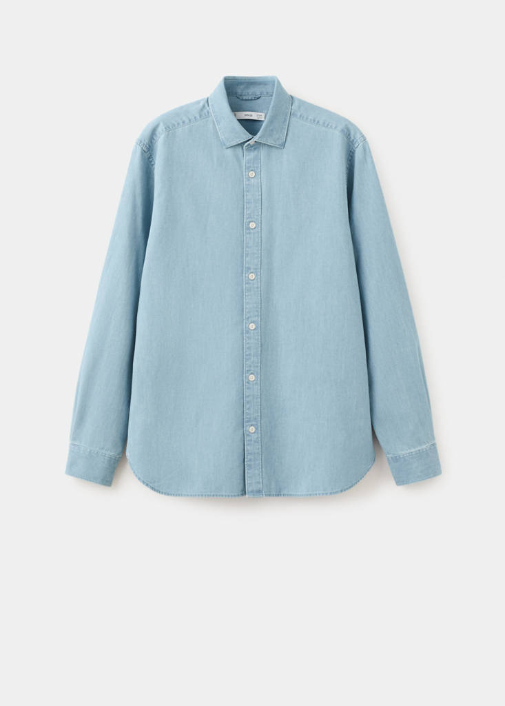 Regular fit denim shirt in cotton-linen — Light Blue