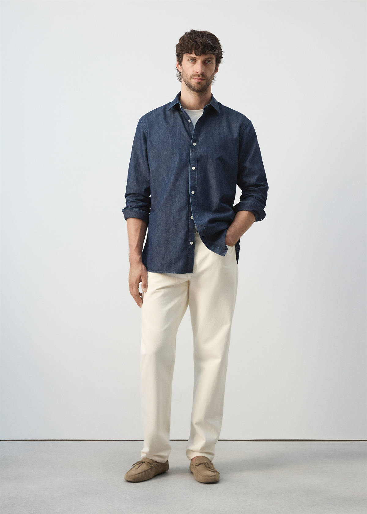 Regular fit denim shirt in cotton-linen