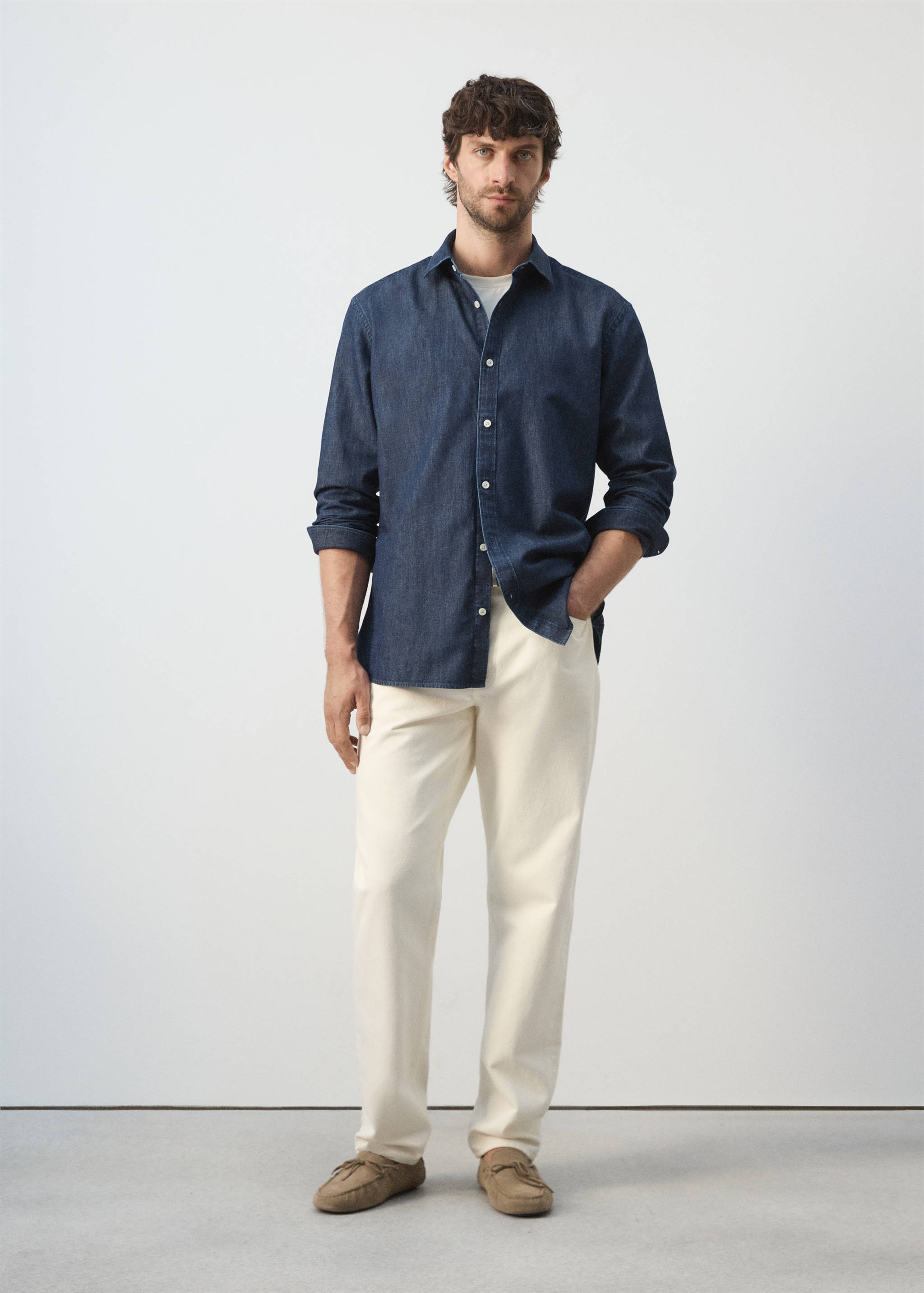 Camisa denim regular fit cotó lli - Pla general