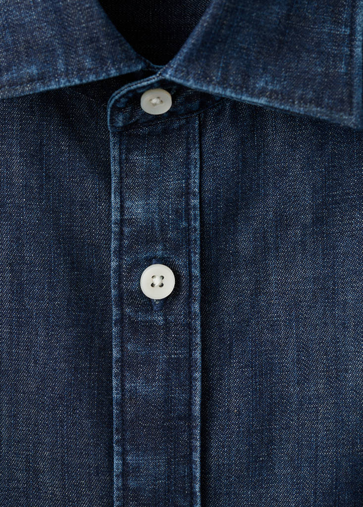 Regular fit denim shirt in cotton-linen — Dark Blue