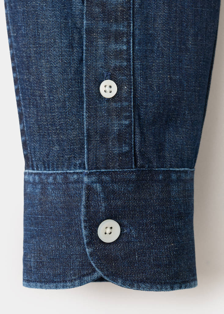 Regular fit denim shirt in cotton-linen — Dark Blue