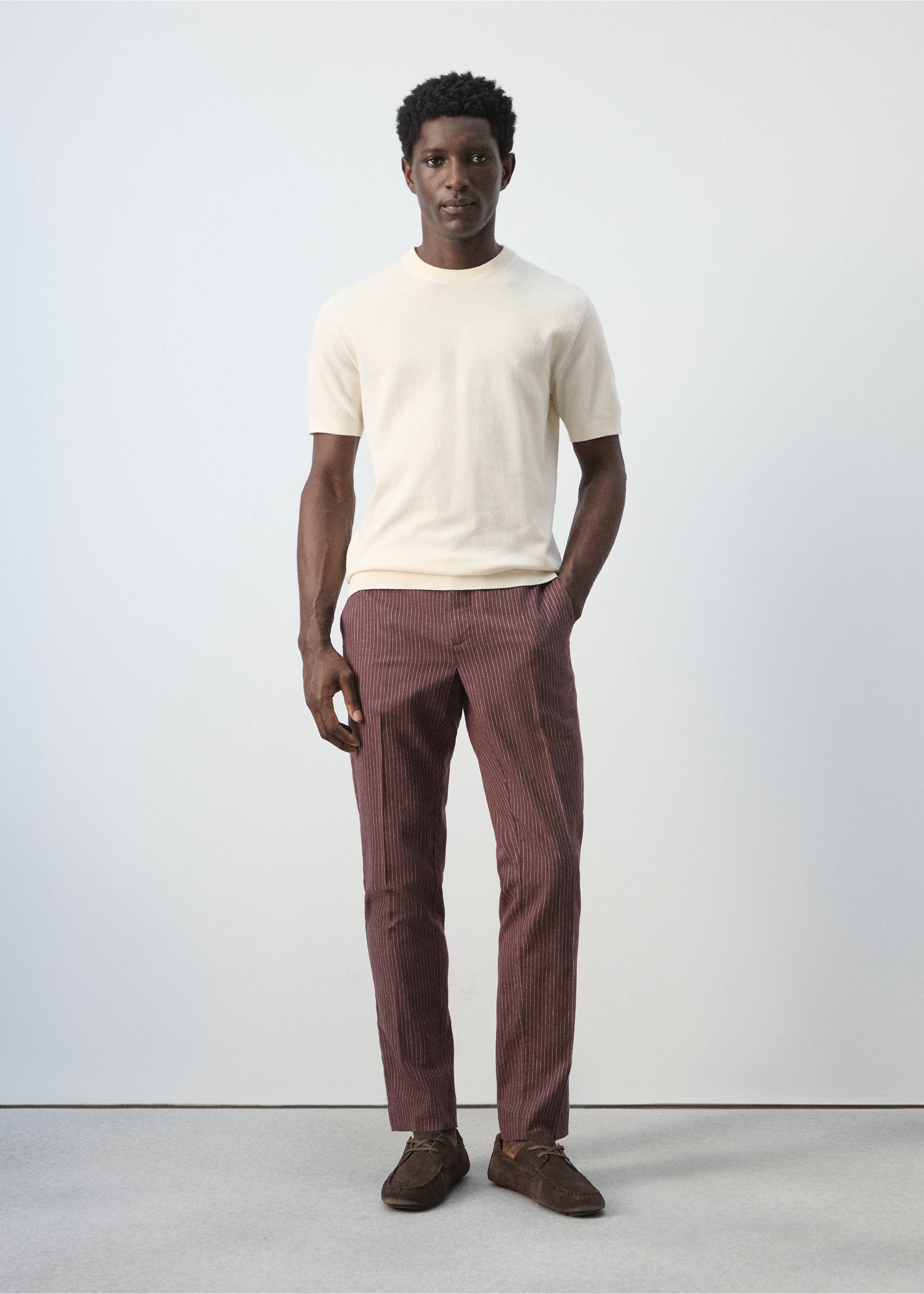 Fijngebreid katoenen T-shirt - Overzichtstekening, Ivoorwit. Ref: 27095938-00.