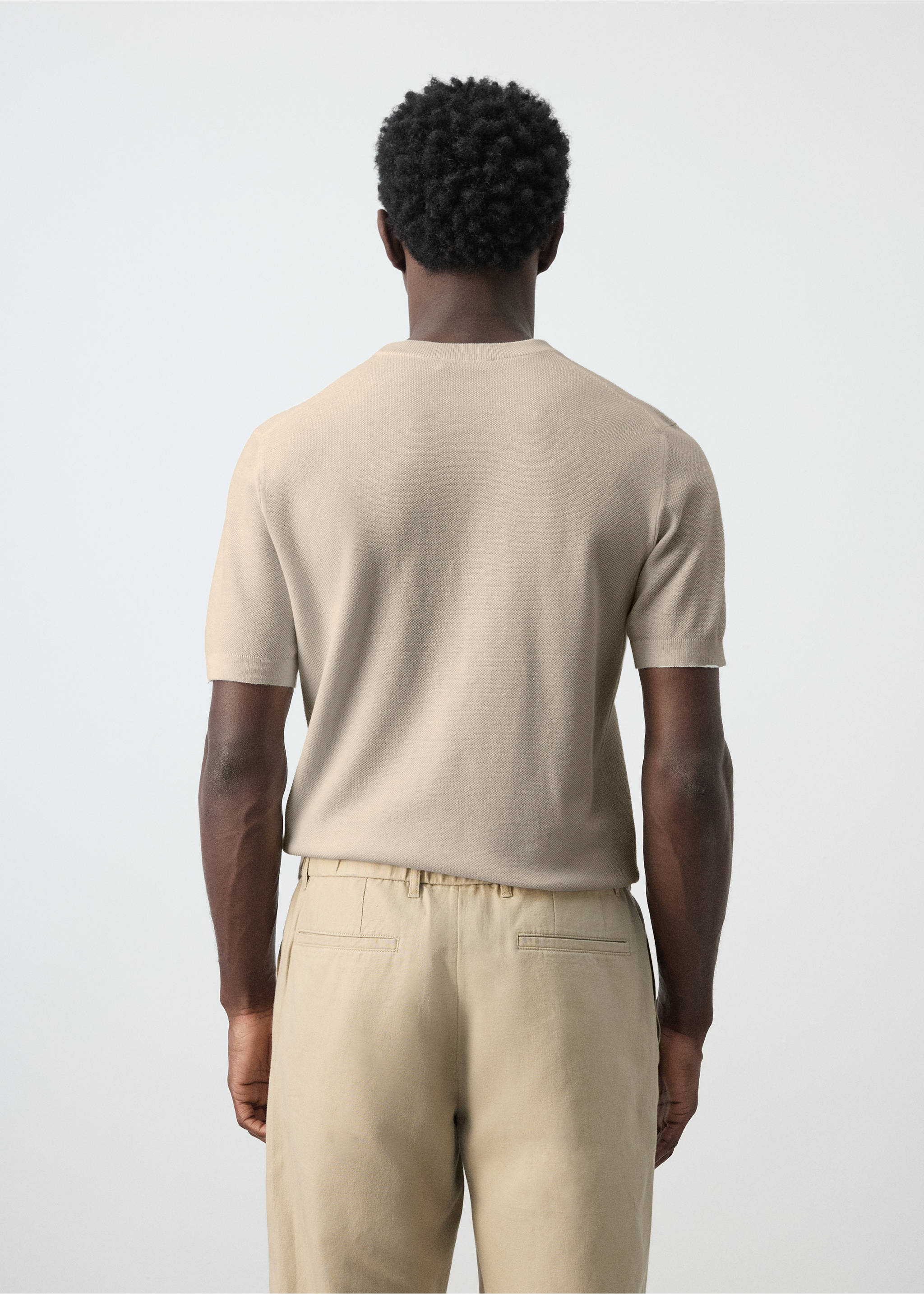 Fijngebreid katoenen T-shirt - Achterkant van het artikel, Open beige. Ref: 27095938-00.