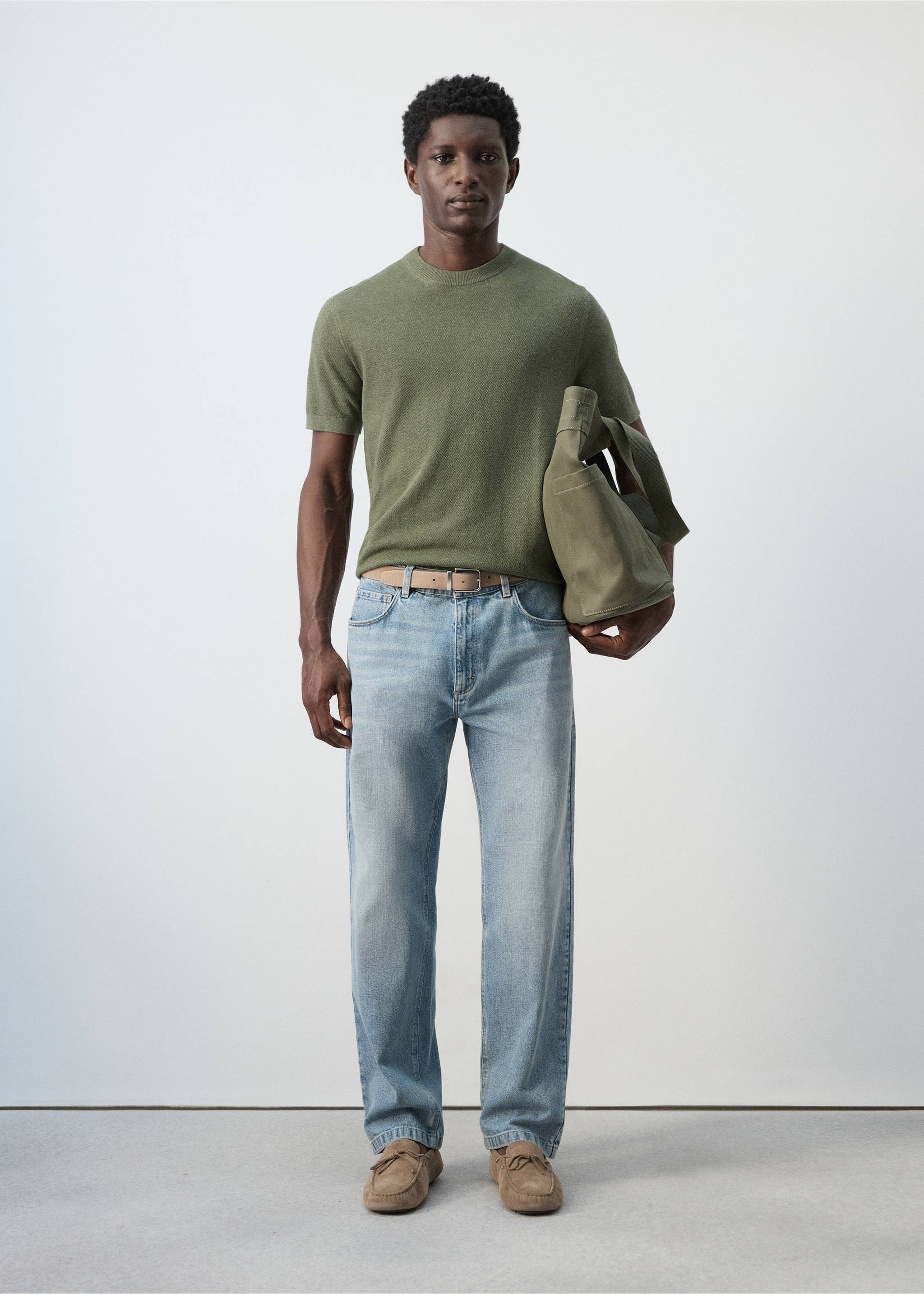 Fijngebreid katoenen T-shirt - Overzichtstekening, Bosgroen. Ref: 27095938-00.