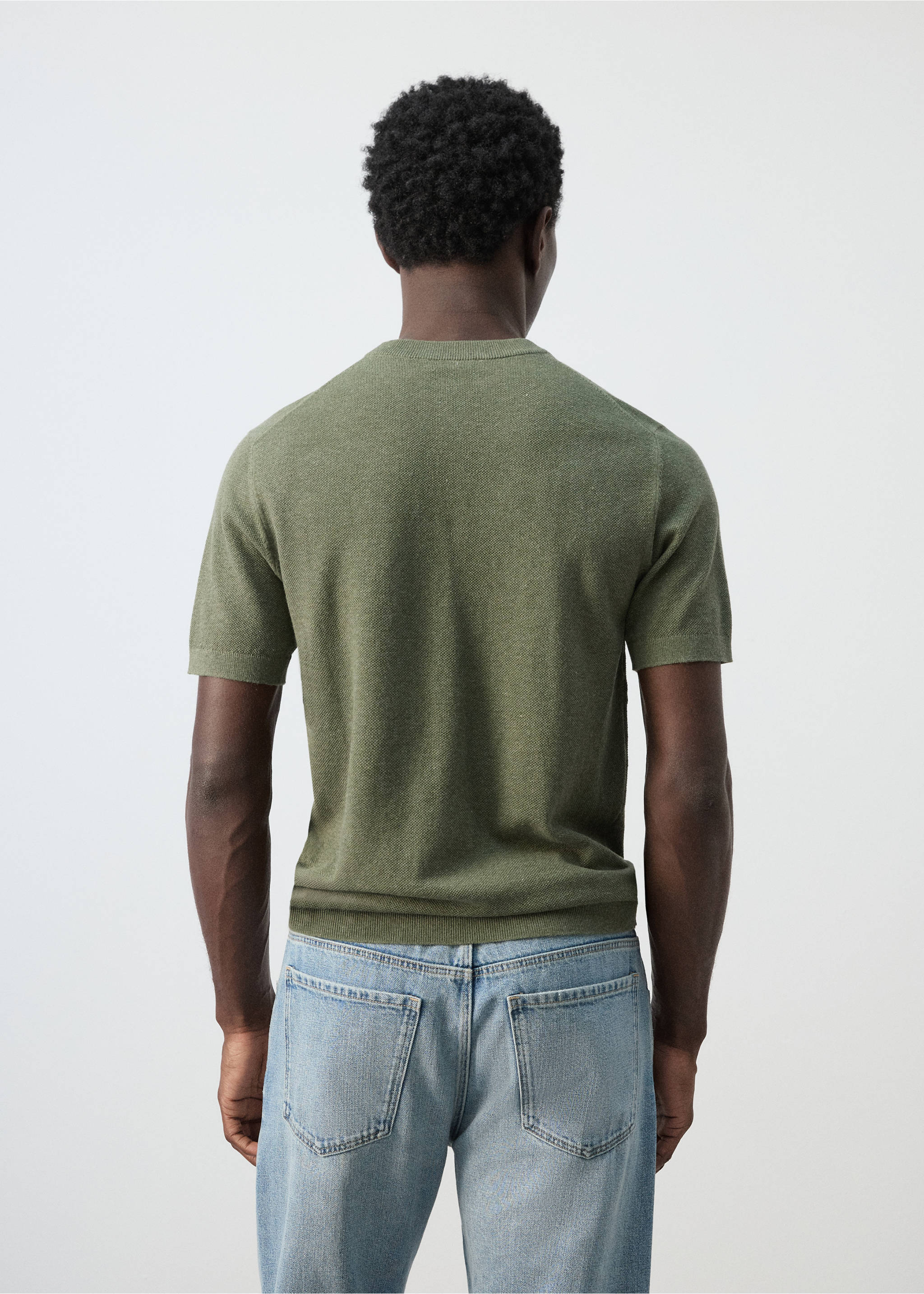 Fijngebreid katoenen T-shirt - Achterkant van het artikel, Bosgroen. Ref: 27095938-00.