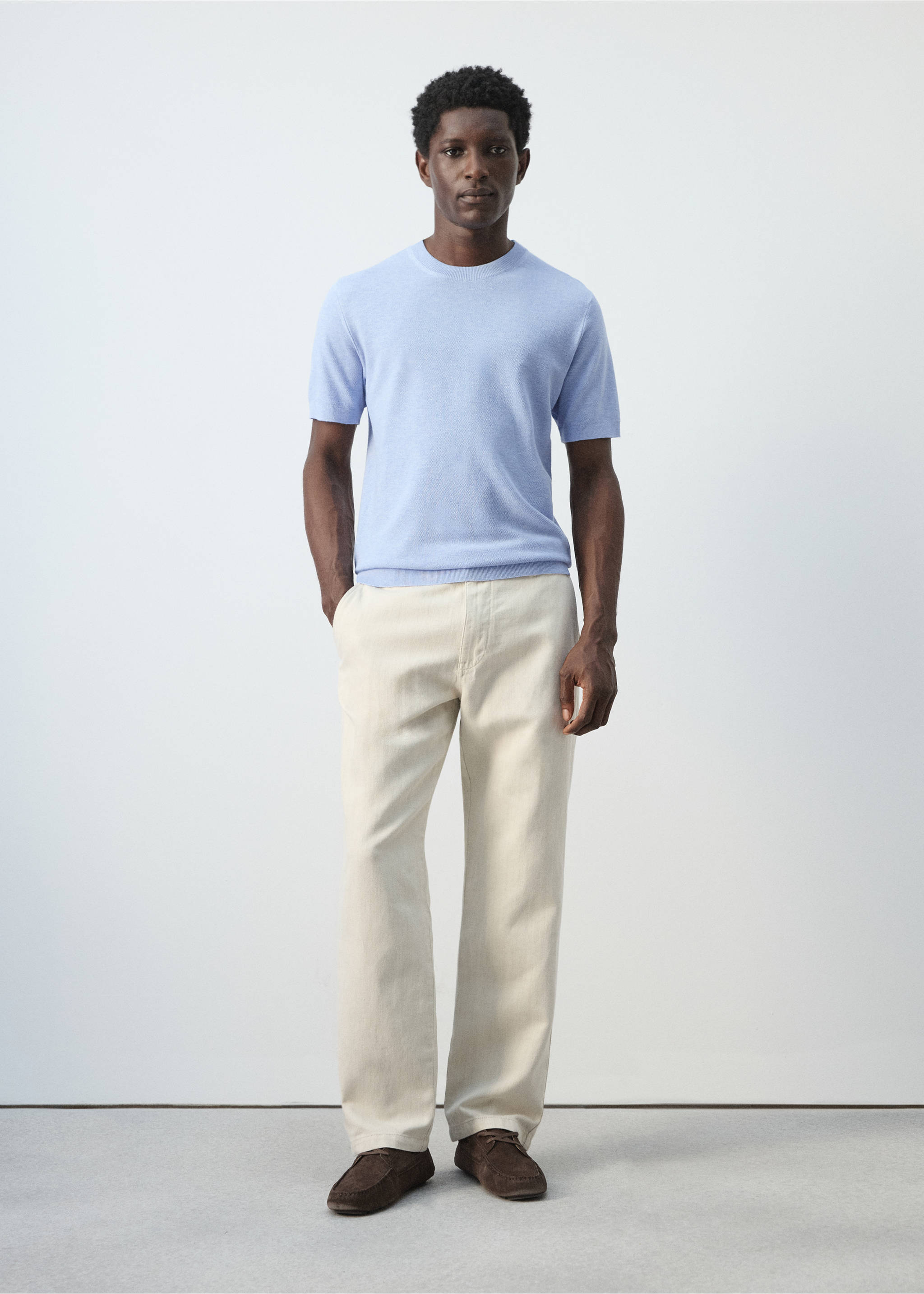 Fijngebreid katoenen T-shirt - Overzichtstekening, Hemelsblauw. Ref: 27095938-00.