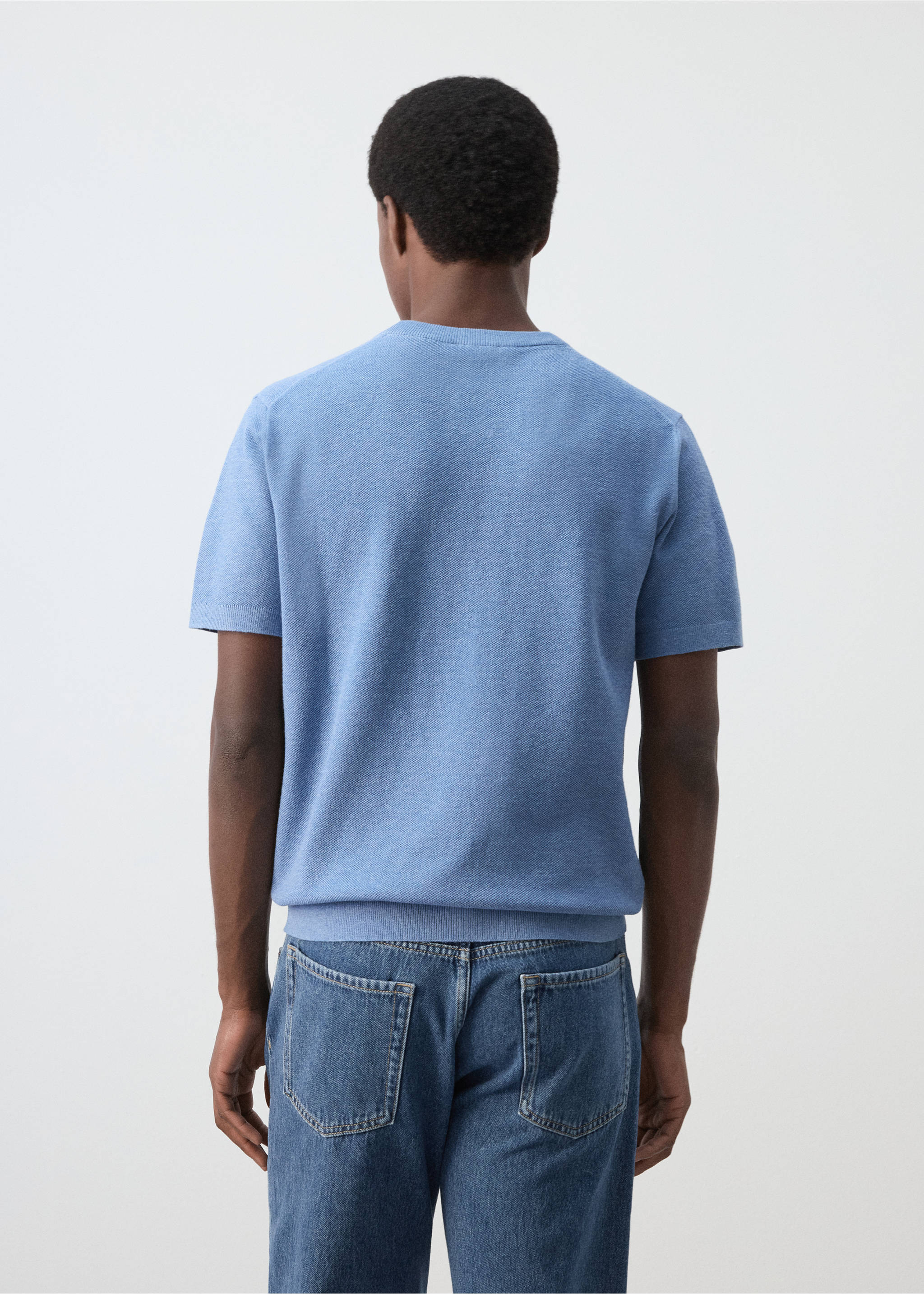 T-shirt maille fine coton - Verso de l’article, Bleu porcelaine. Ref: 27095938-00.