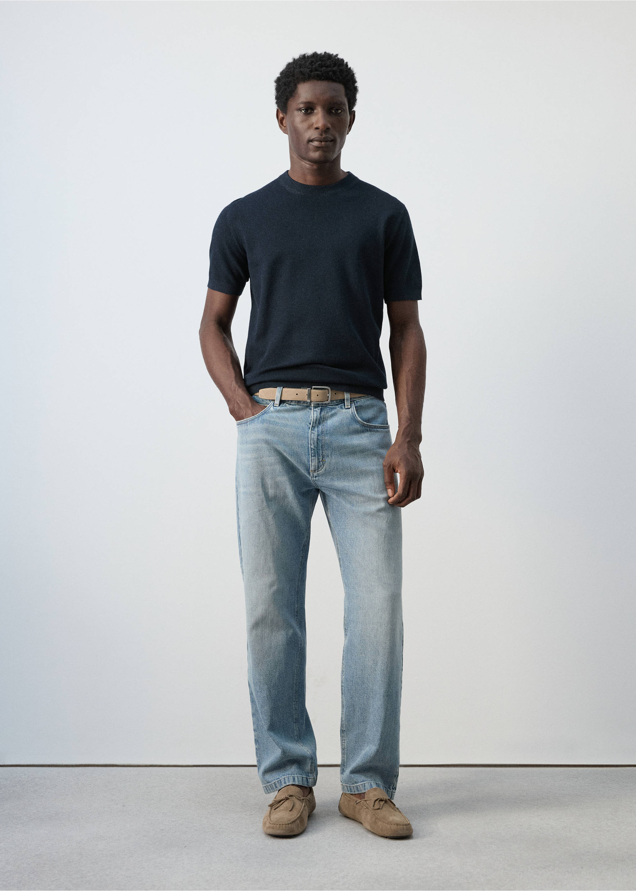 Fijngebreid katoenen T-shirt - Overzichtstekening, Marineblauw. Ref: 27095938-00.