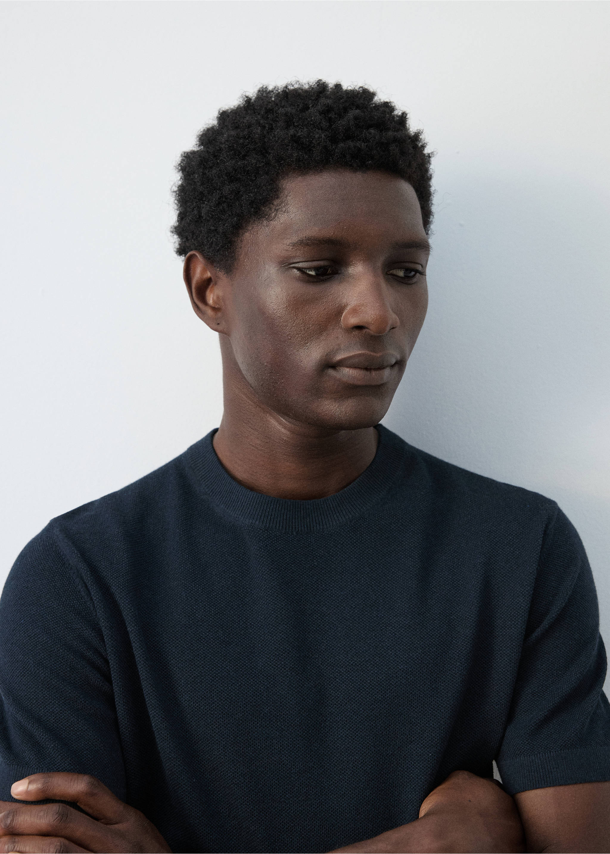 Fijngebreid katoenen T-shirt - Detail van het artikel 1, Marineblauw. Ref: 27095938-00.