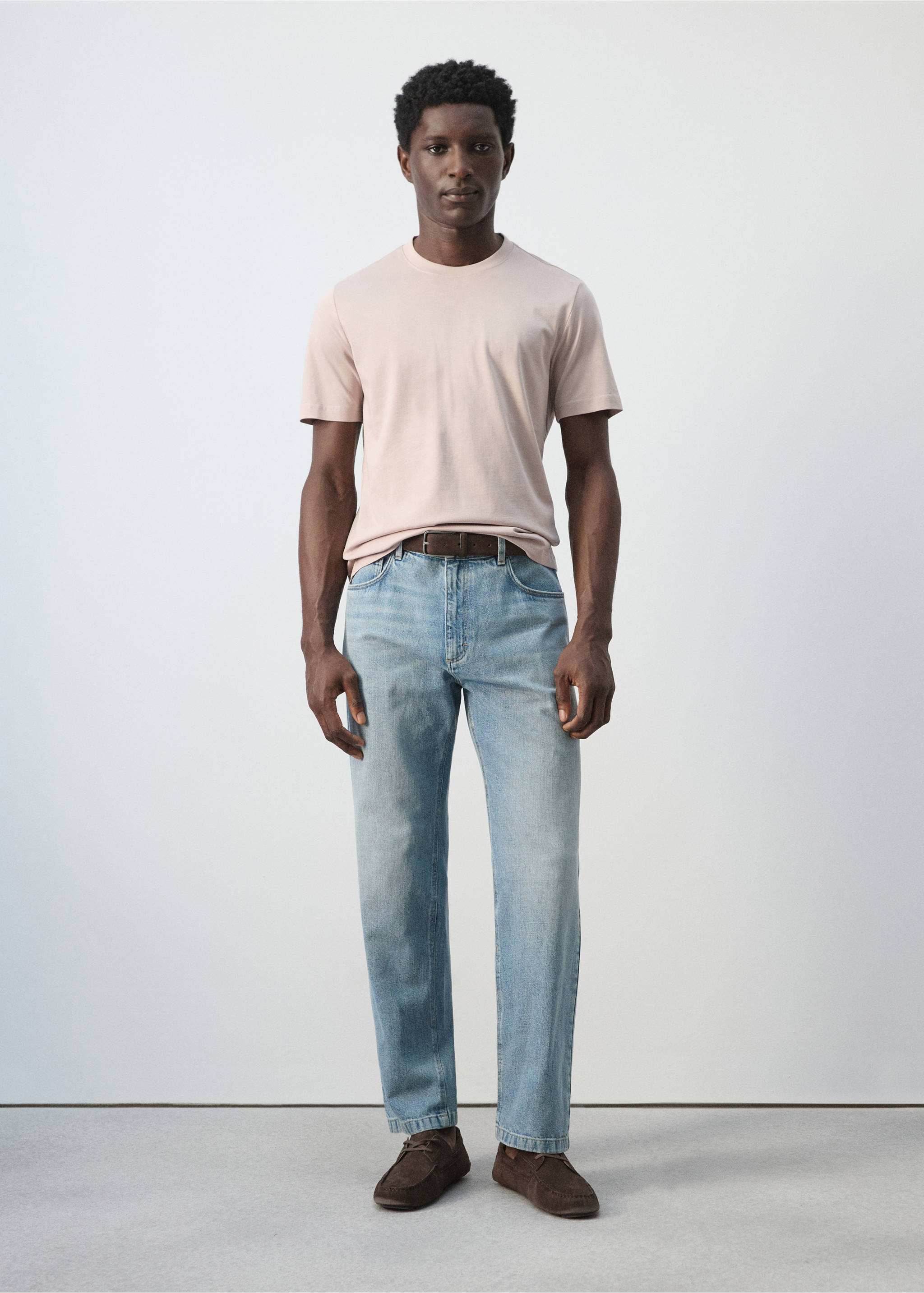 Прямые джинсы из хлопка и льна - Общий план, Светло-синий винтаж. Ref: 27095939-00.