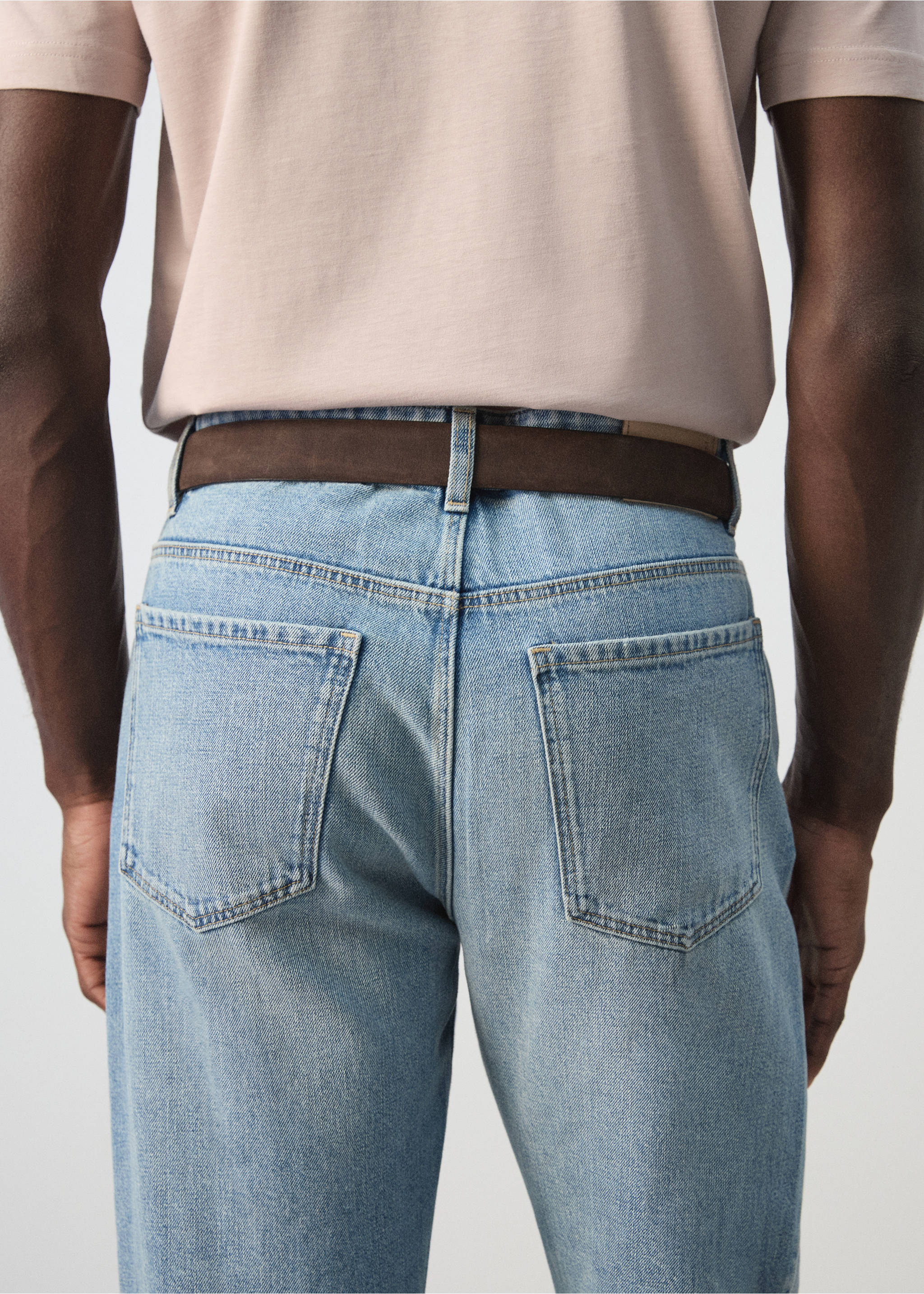 Прямые джинсы из хлопка и льна - Деталь изделия 6, Светло-синий винтаж. Ref: 27095939-00.