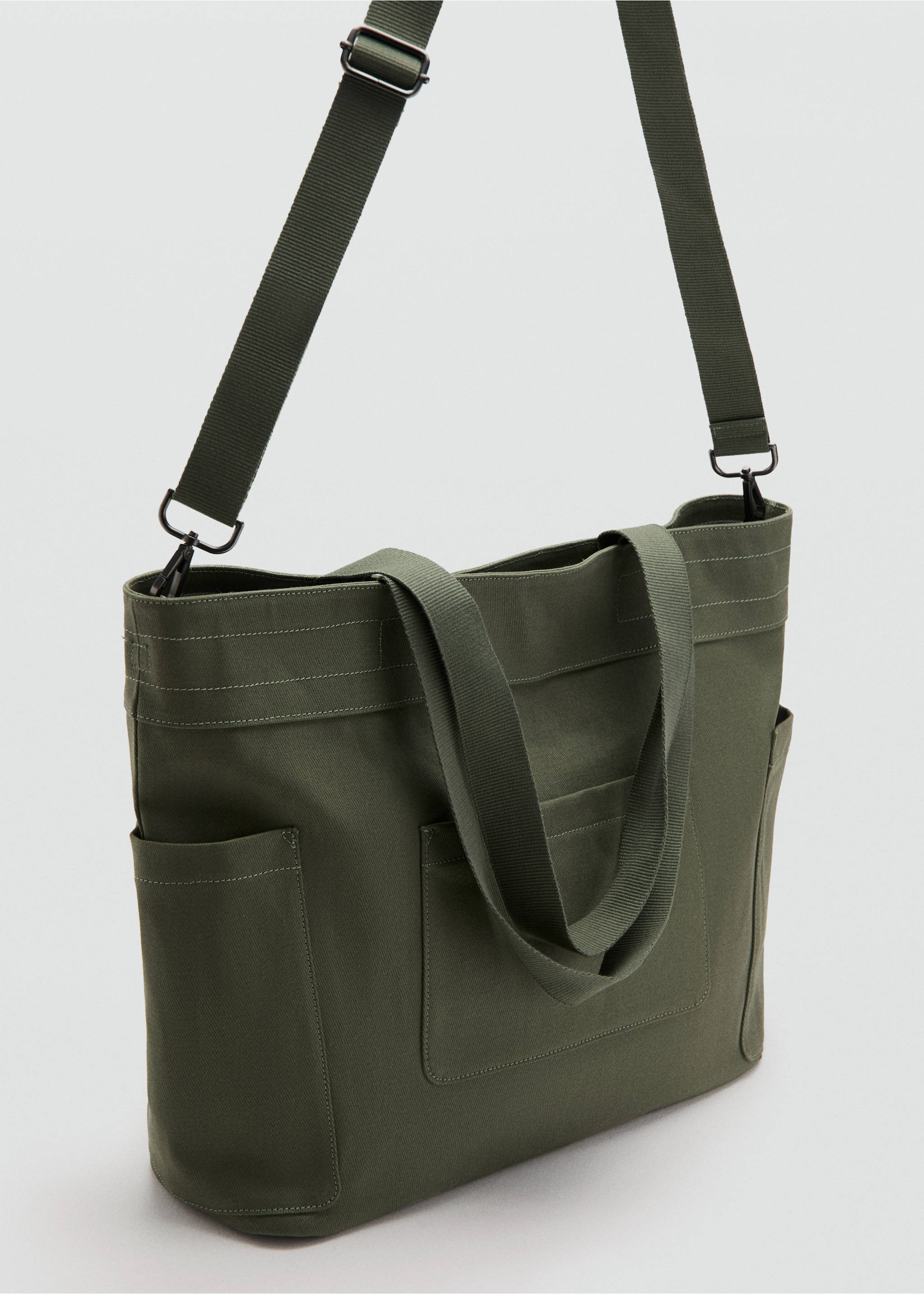 Bolso tote algodón bolsillos - Plano medio, Khaki. Ref: 27095940-00.