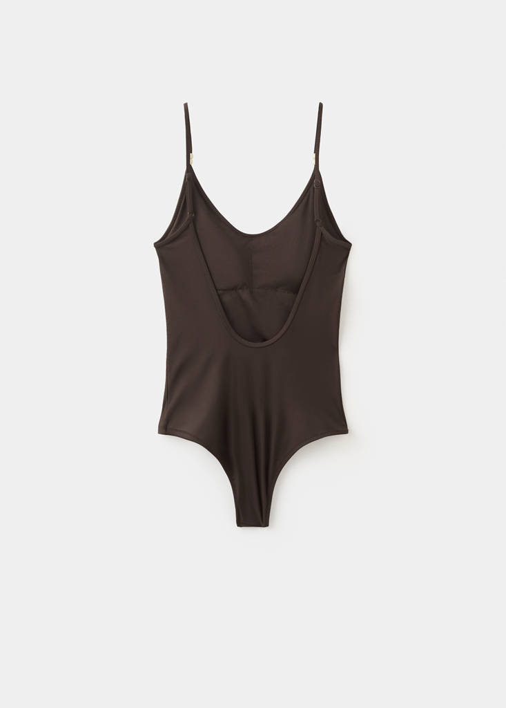 Fringed bikini with mid-rise bottoms — Brown