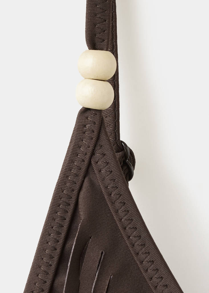 Fringed bikini with mid-rise bottoms — Brown