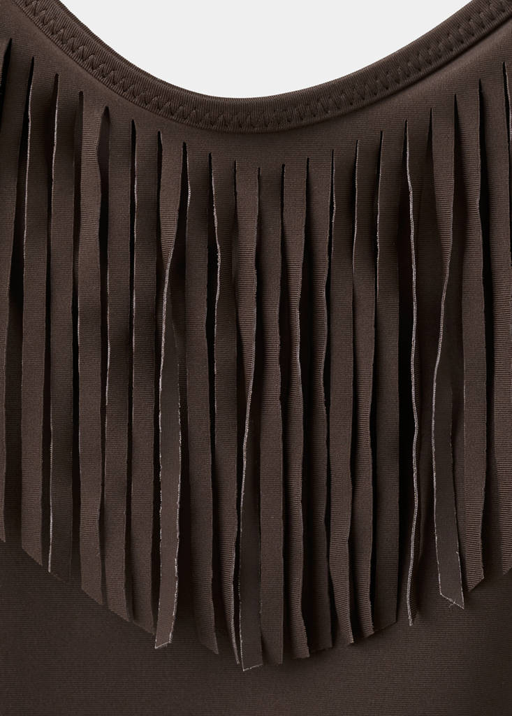 Fringed bikini with mid-rise bottoms — Brown