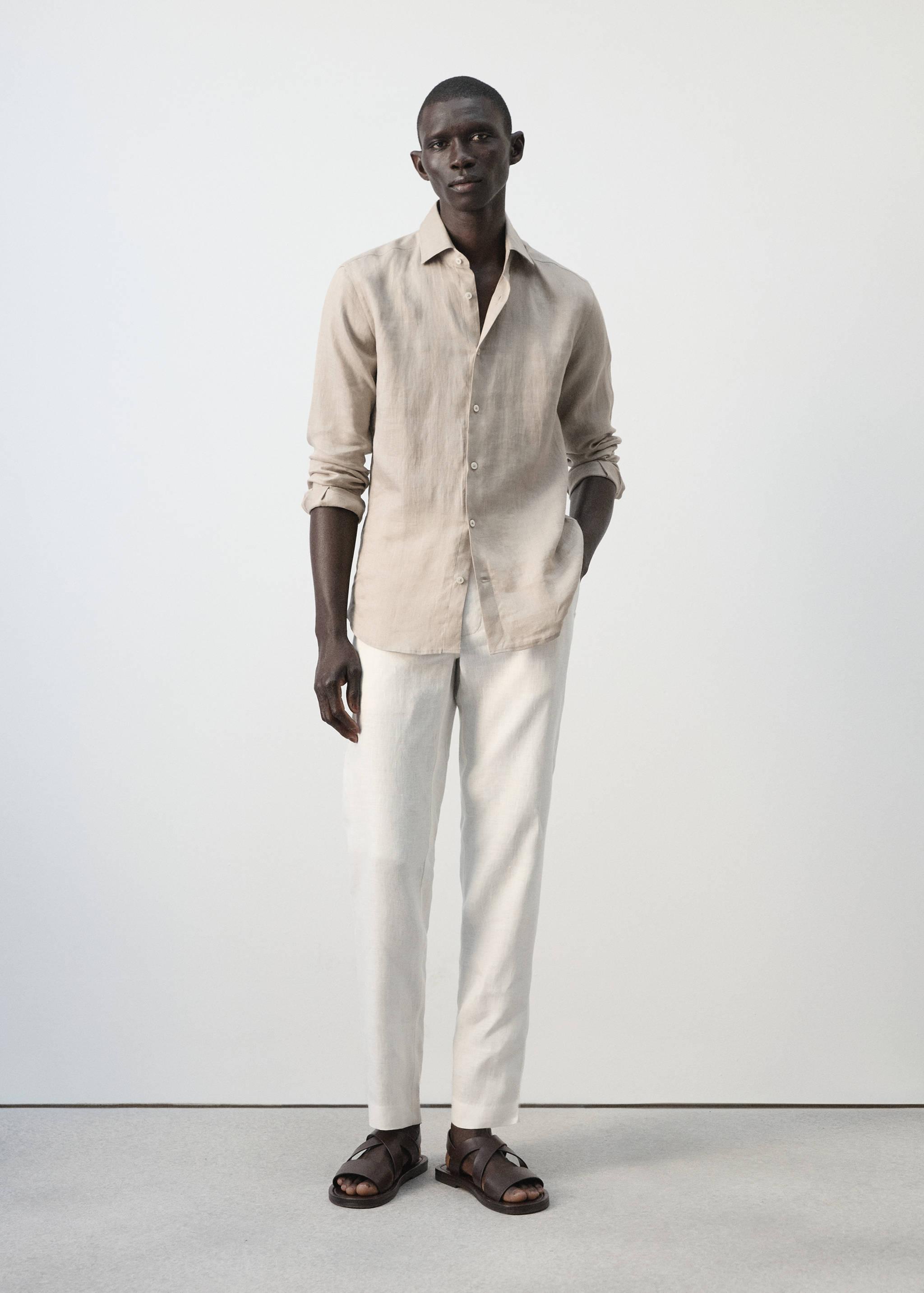 Рубашка slim fit 100% лен - Общий план