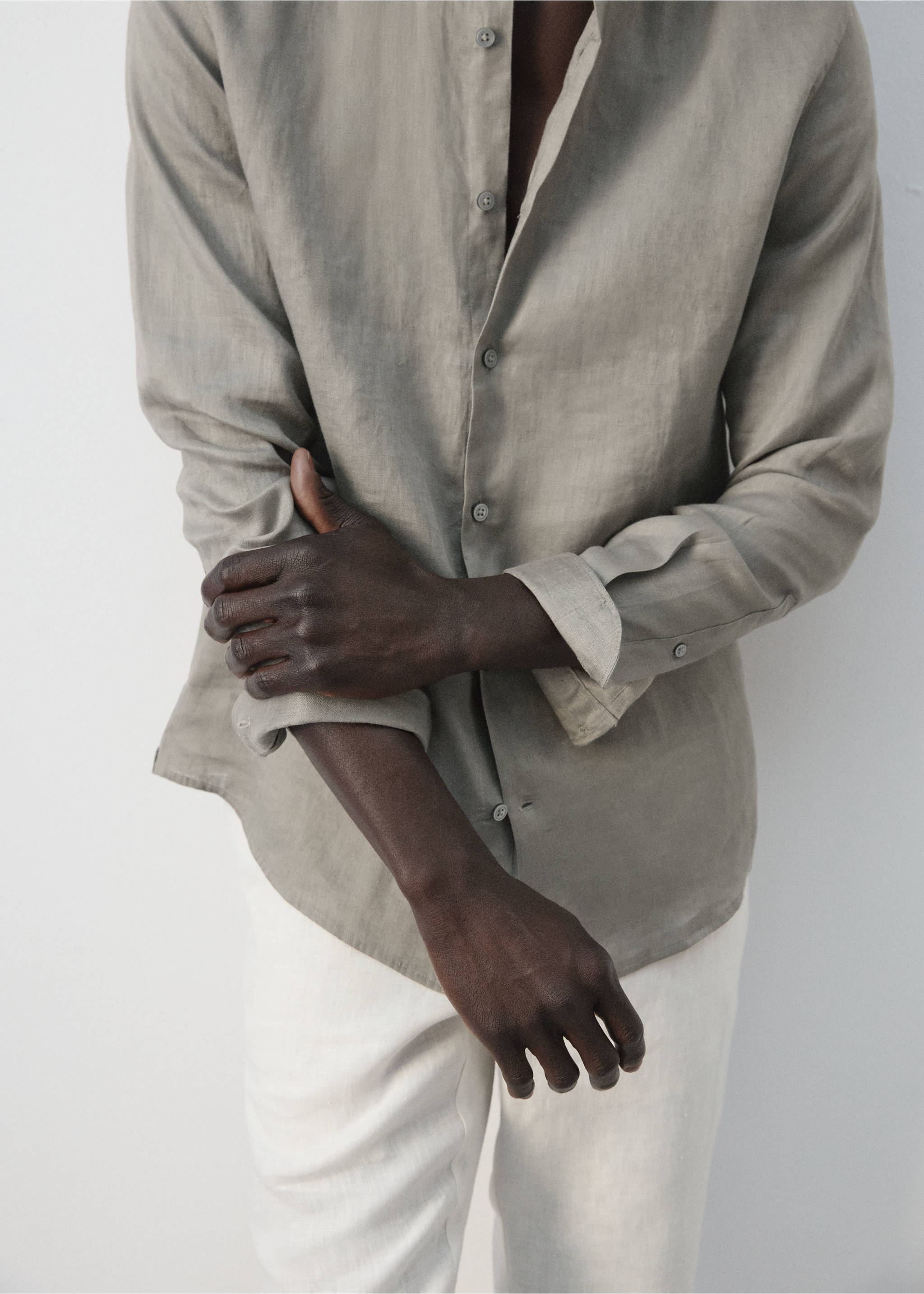 Рубашка slim fit 100% лен - Деталь изделия 6, Коричневый средний. Ref: 27095947-00.