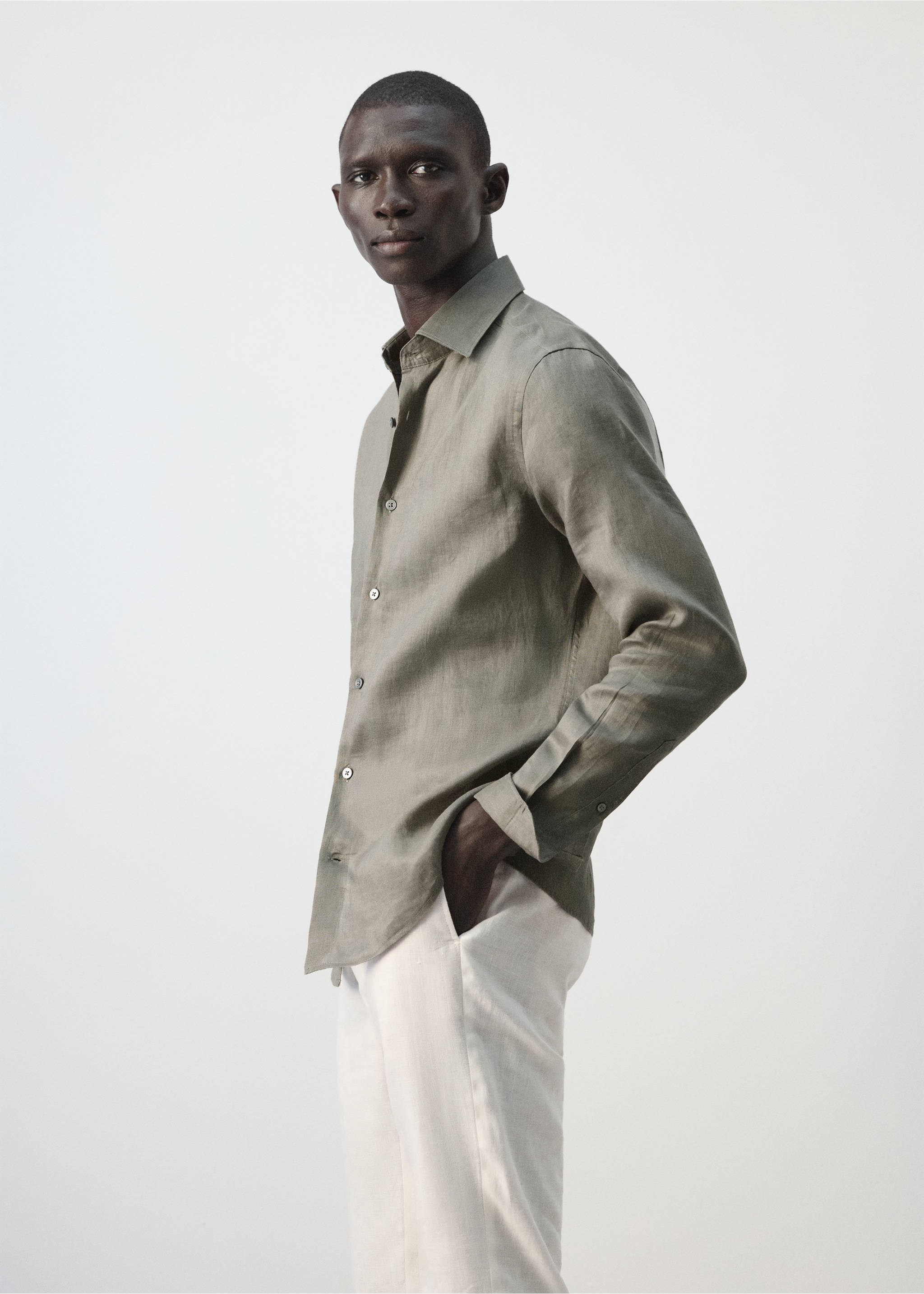 Рубашка slim fit 100% лен - Деталь изделия 2, Коричневый средний. Ref: 27095947-00.