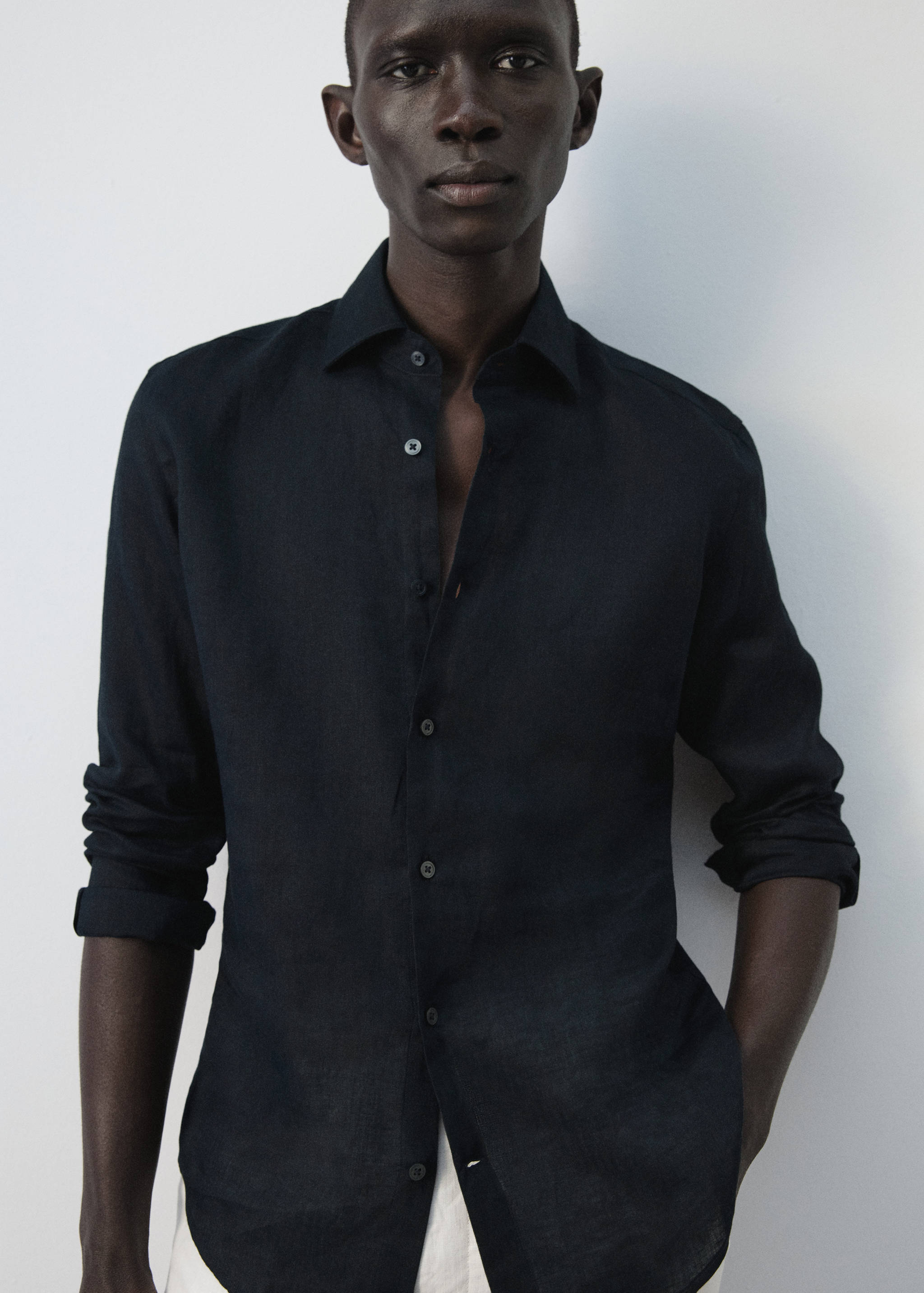 100%亚麻修身衬衫 - null