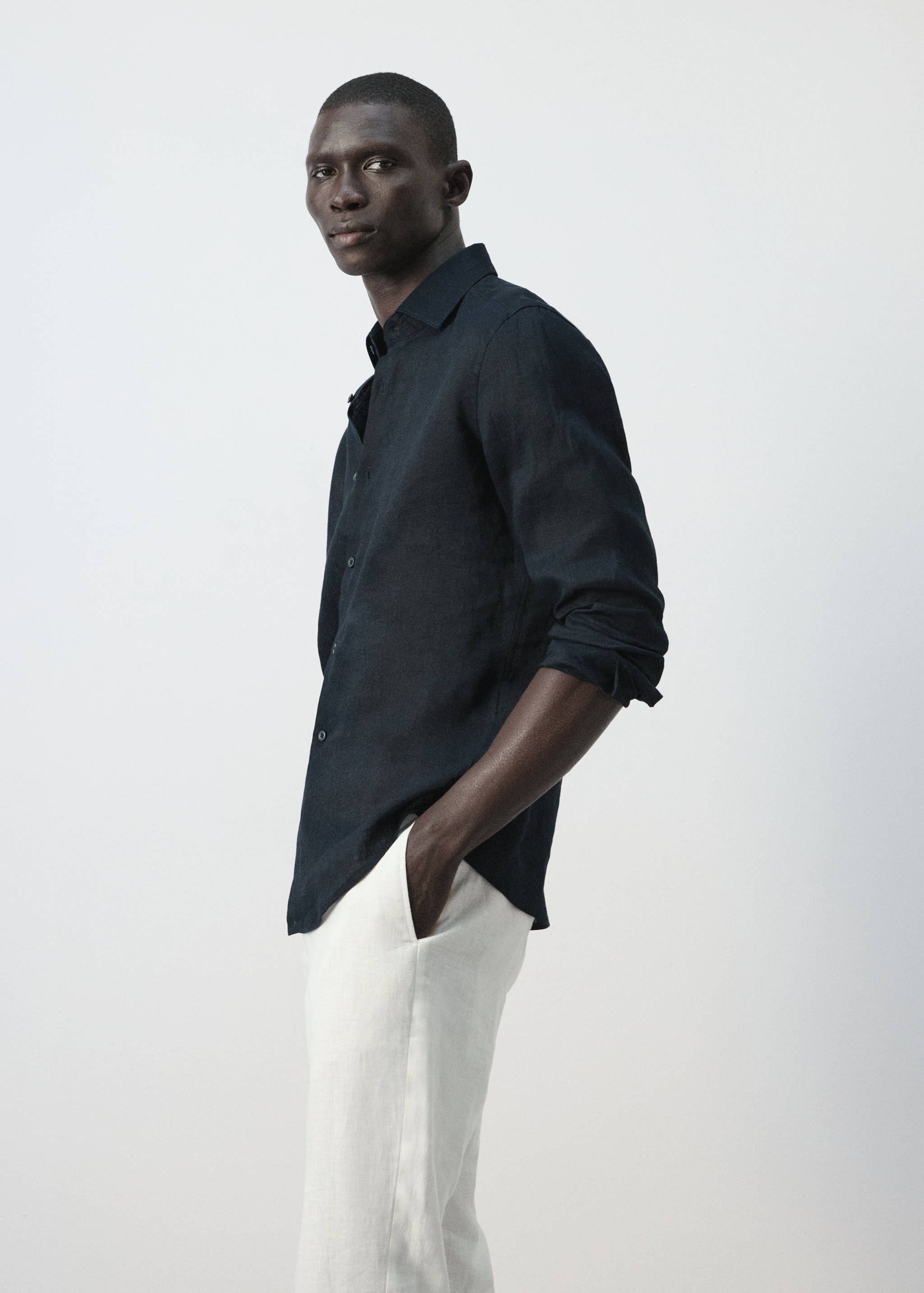 100%亚麻修身衬衫 - null