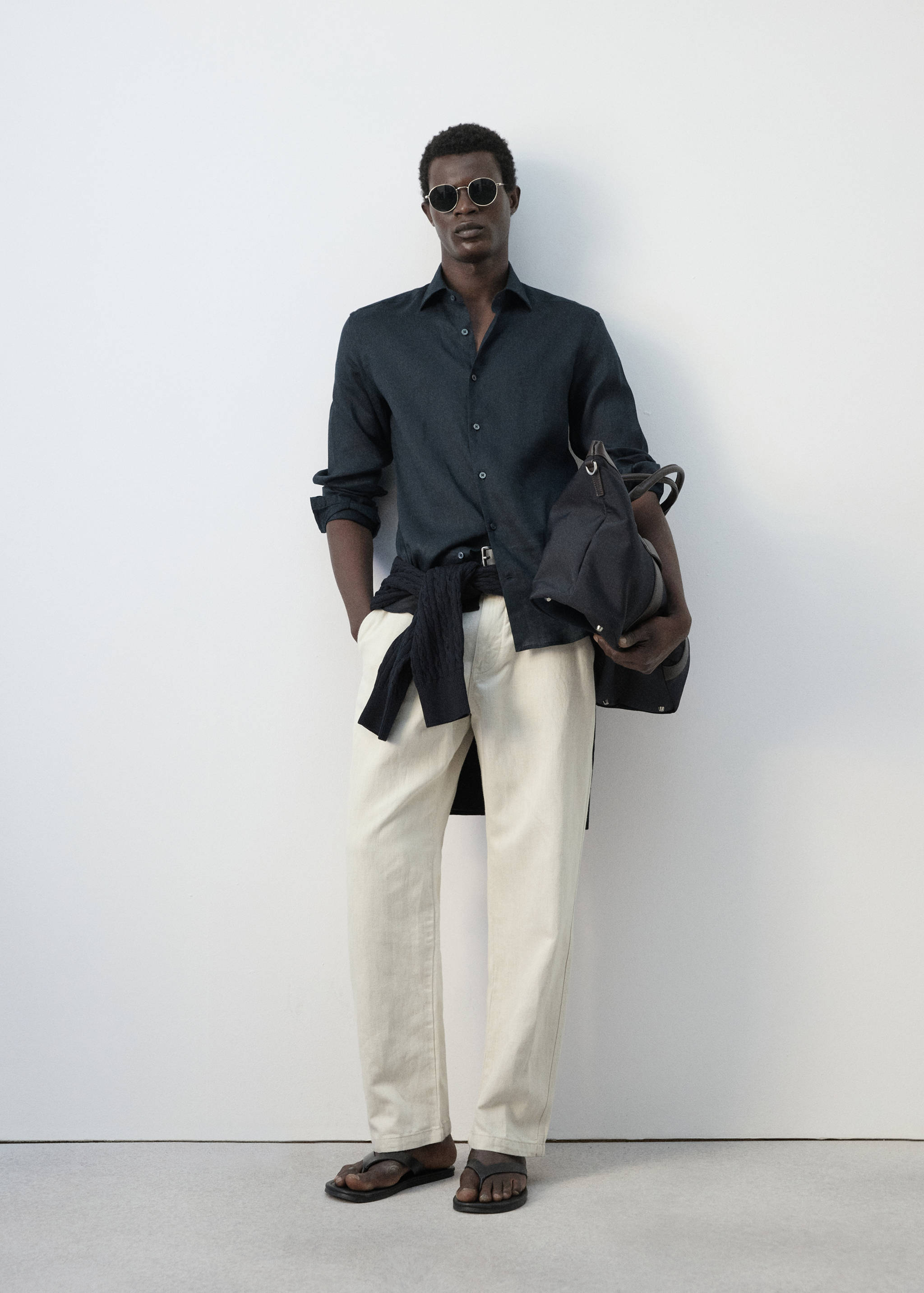 100% linen slim-fit shirt - General plane