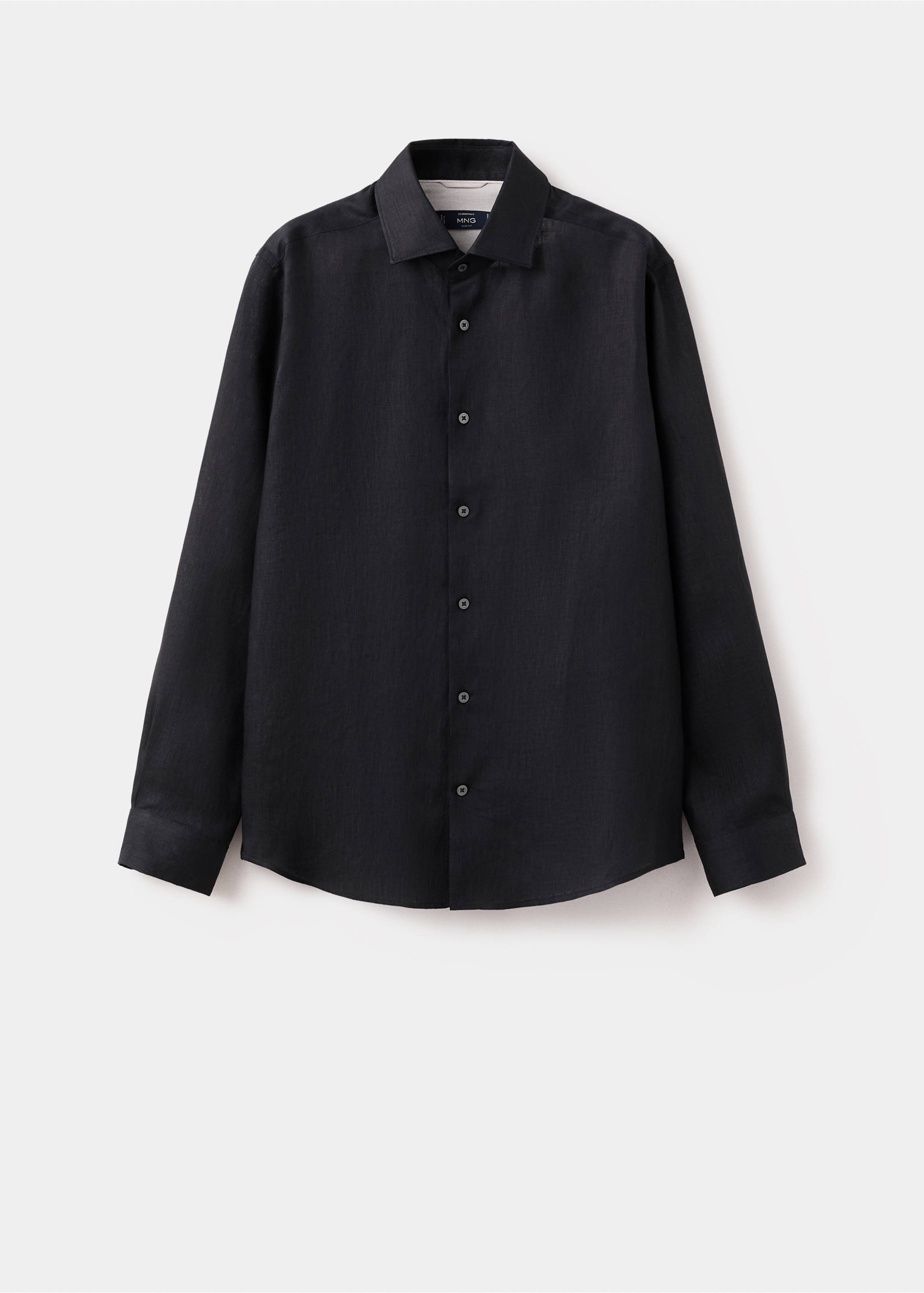 100% linen slim-fit shirt - Article without model, Black. Ref: 27095947-00.