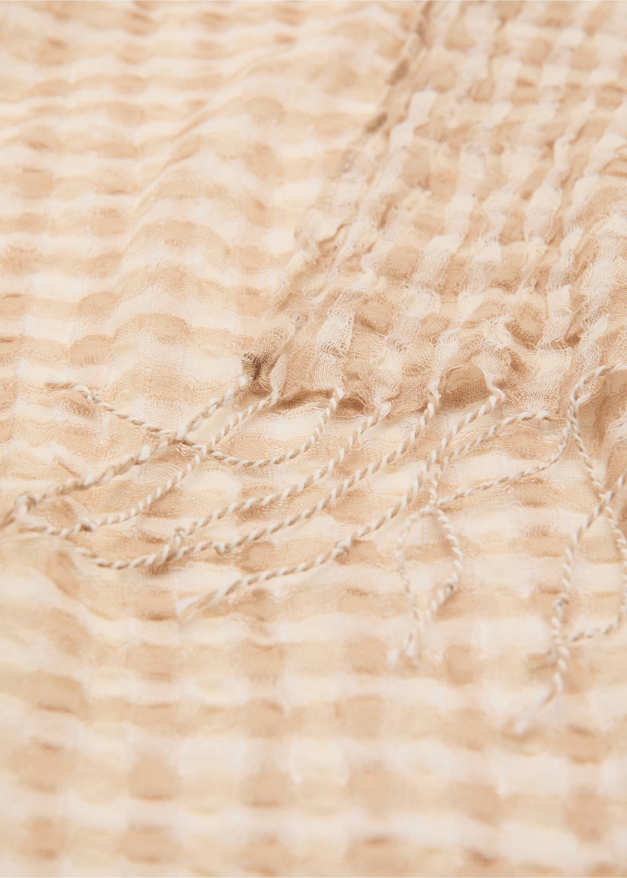 Cotton foulard with fringes - Medium plane, Beige. Ref: 27095948-00.