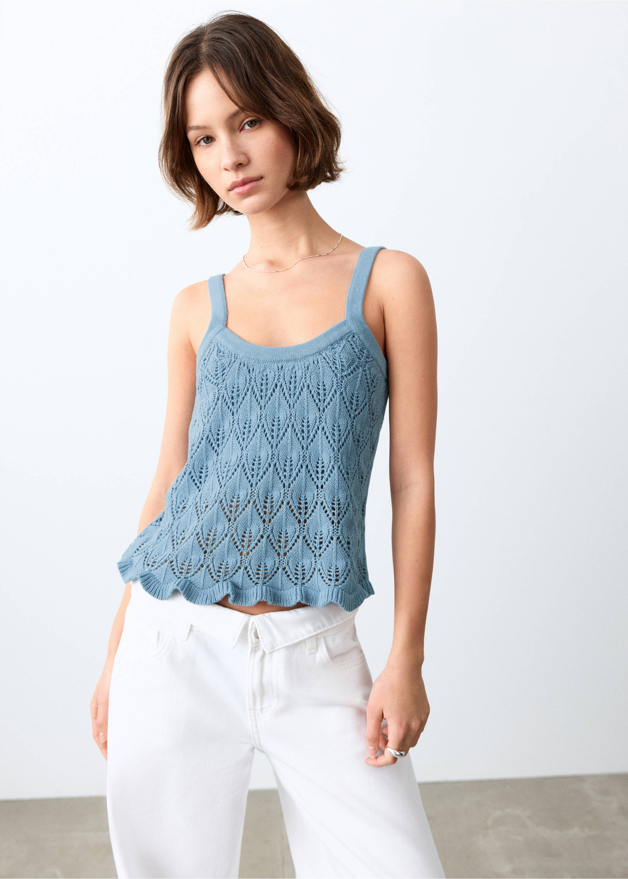 Openwork knit top - Medium plane, Blue. Ref: 27095949-00.