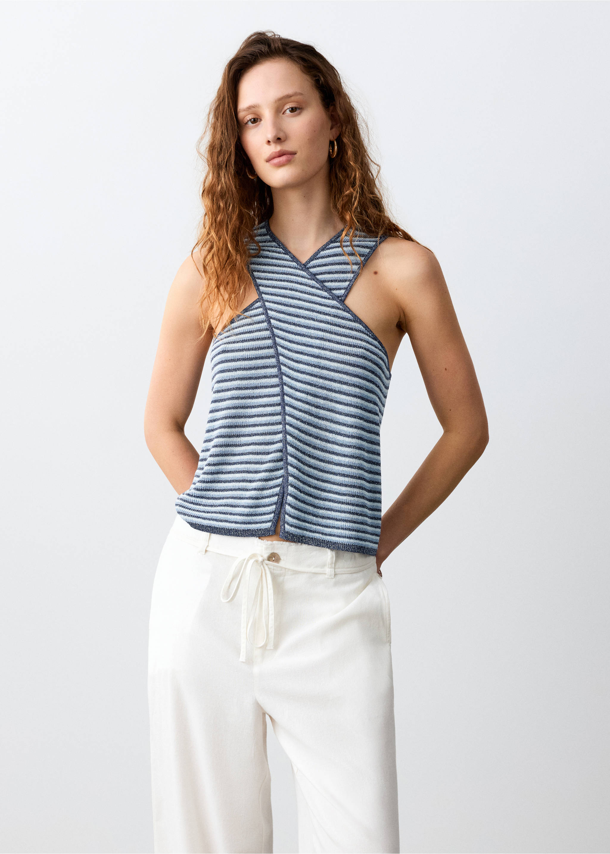 Striped crossover top - Medium plane, Navy. Ref: 27095953-00.