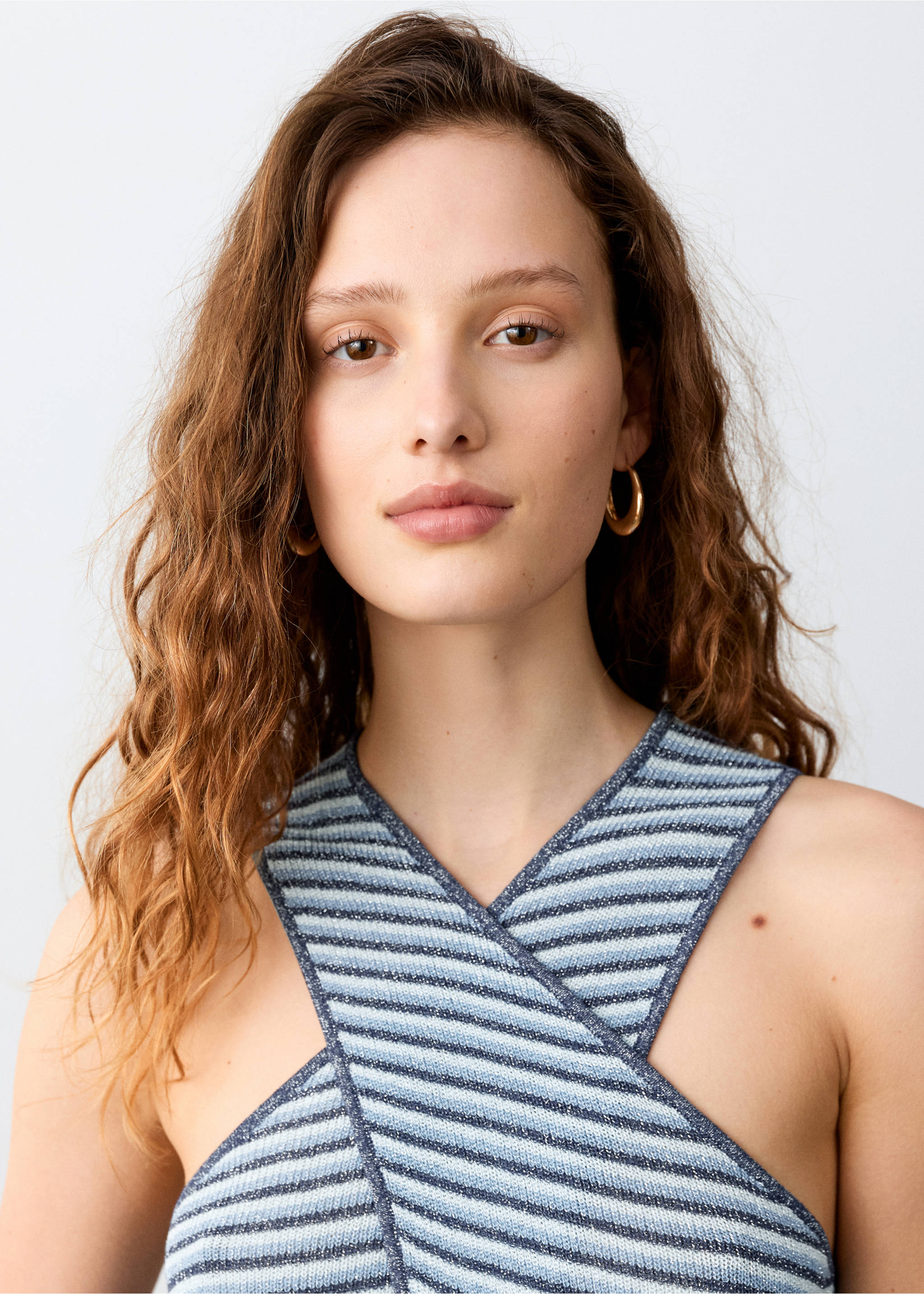 Striped crossover top - Details of the article 1, Navy. Ref: 27095953-00.