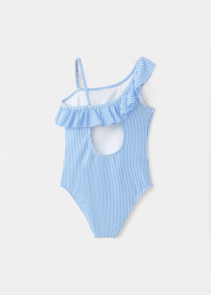 Ruffle striped swimsuit — Blue
