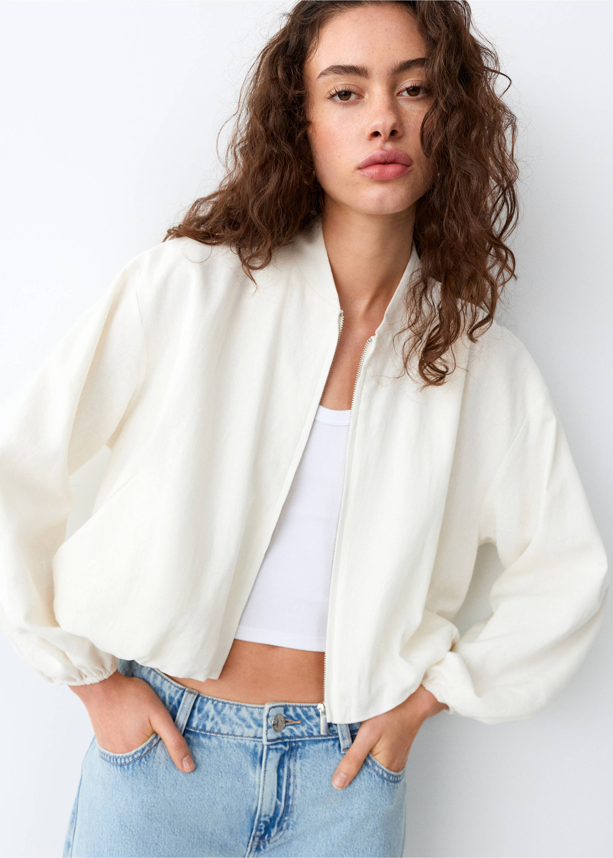 Linen bomber jacket - Details of the article 2, Off White. Ref: 27095971-00.